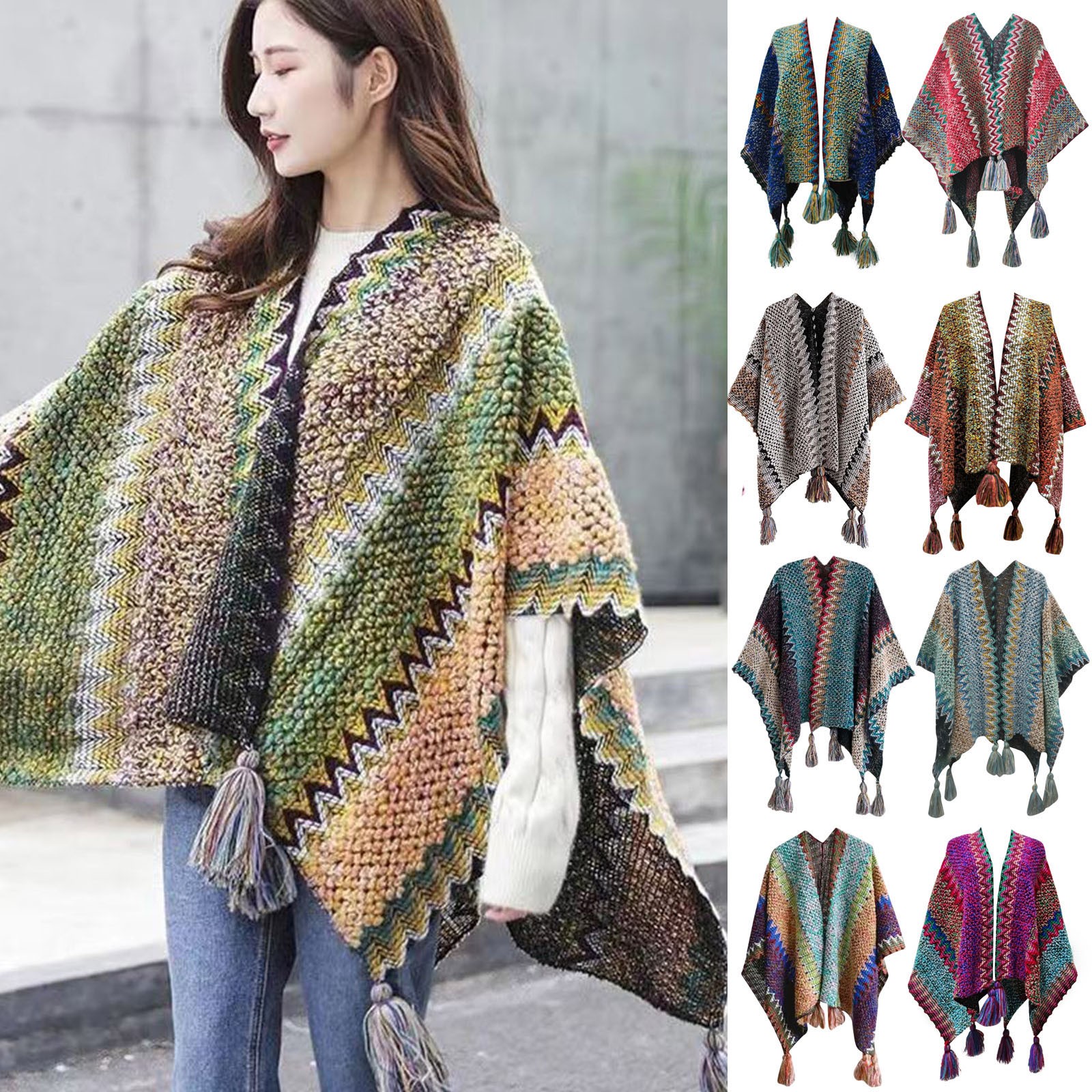 thumbnail video image 2 of GZWYHT Shawl Wraps,Shawl Womens Shawls Soft And Comfortable Knitted Sweater Tops Shawl Tassel Fringed Wraps Matching Cardigan Sweater Irregular Hem Splicing Colourful Sweater Cardigan Scarf Grey, 2 of 4