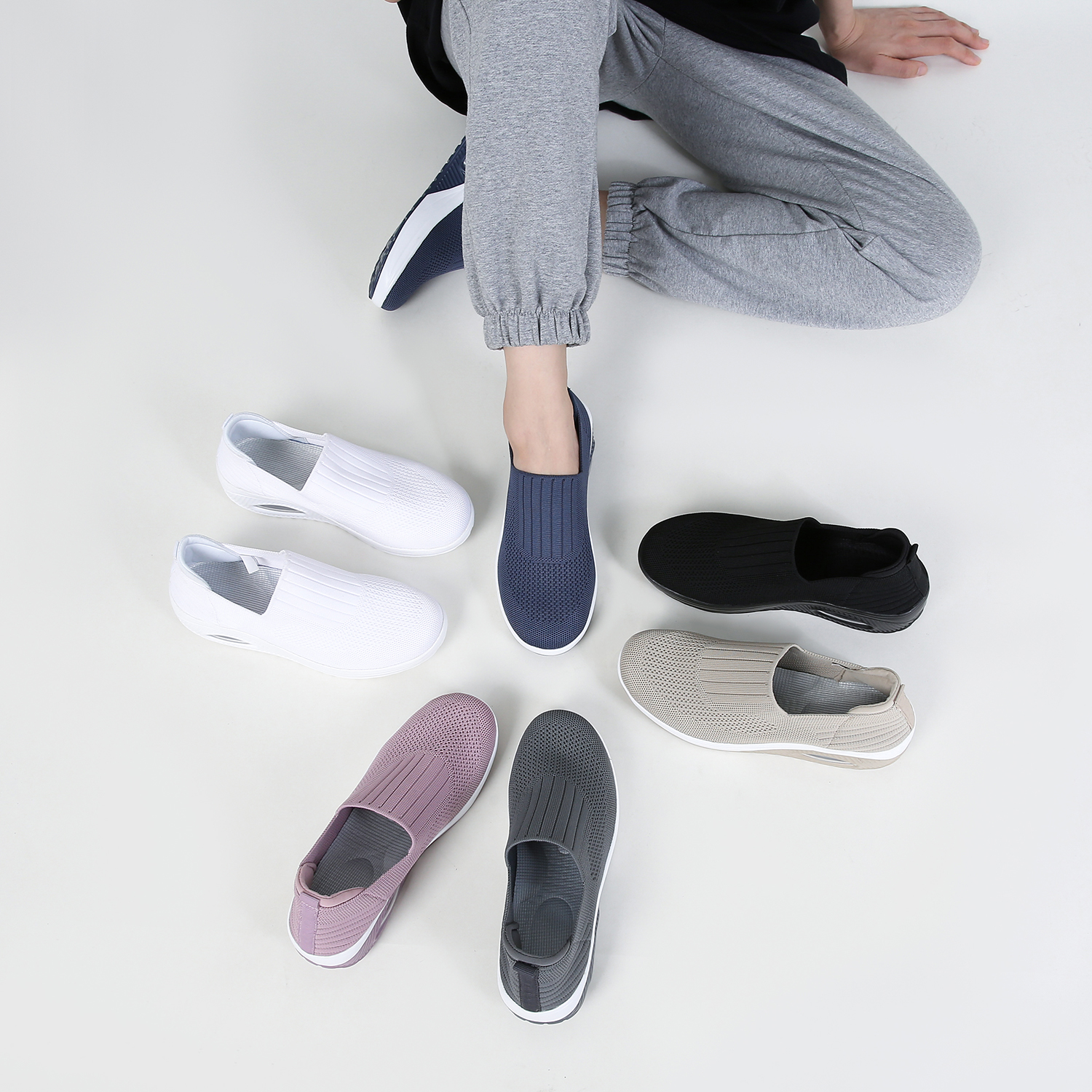 thumbnail video image 2 of Ruiatoo Women Platform Sneakers Slip-on Air Cushion Orthopedic Walking Shoes Ladies Toning Rocker Shoes Beige 35, 2 of 7