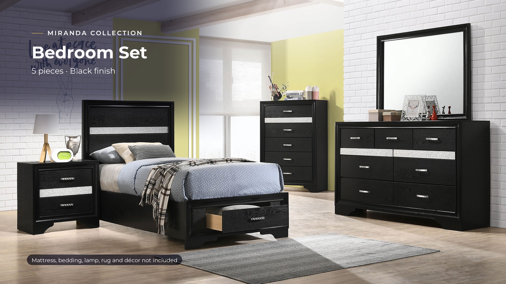 thumbnail video image 2 of Coaster Miranda 5-Piece Twin Bedroom Set, Black, 2 of 19