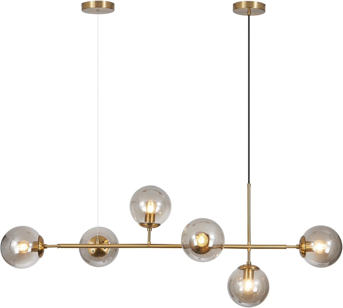 thumbnail video image 2 of KCO Lighting 6-Light Smoke Glass Sputnik Chandelier Brass Gold Linear Pendant Lighting, 2 of 10