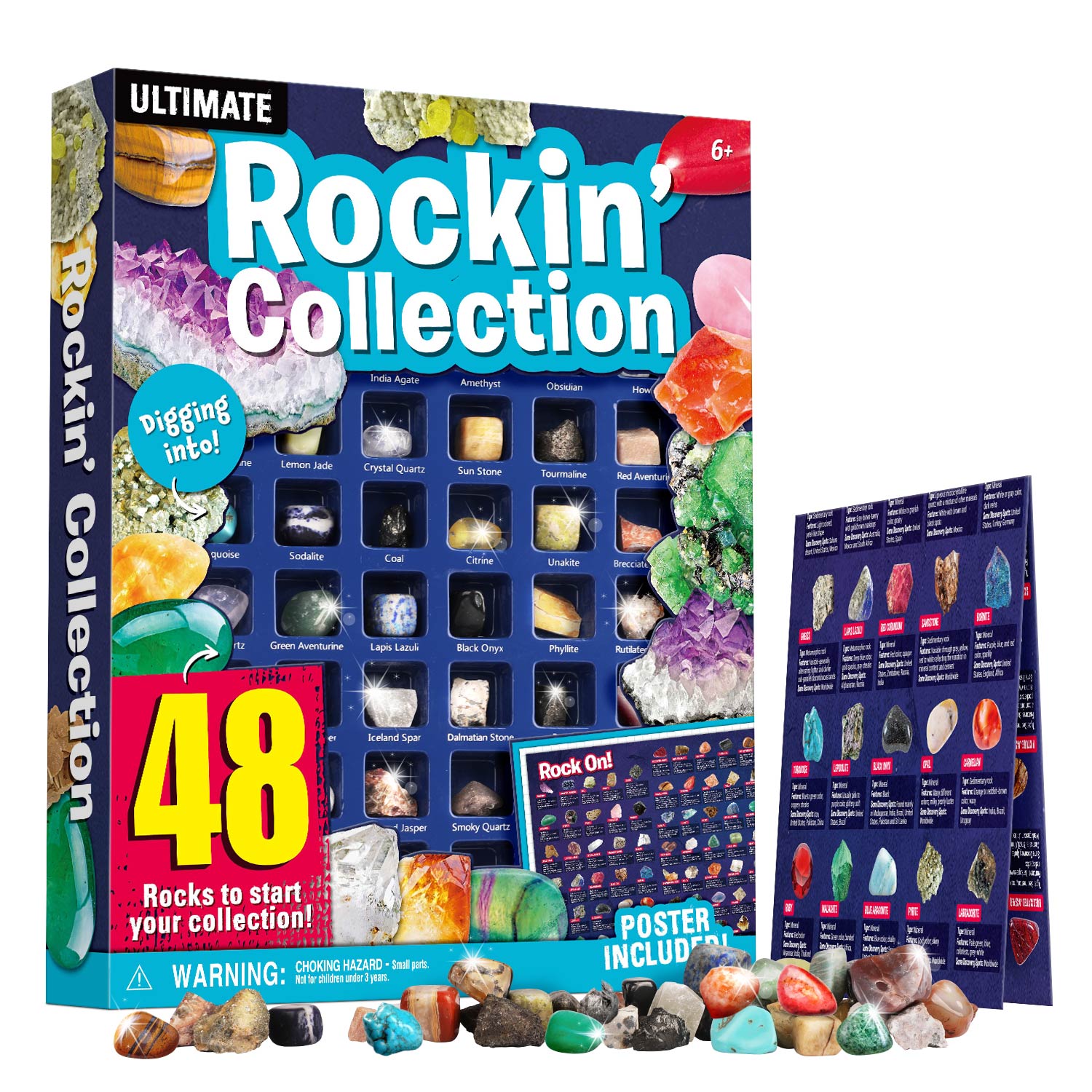 thumbnail video image 2 of Eduman 48PCS Rocks Collection Kit, Geology Gem Mineral Set, Science Education Gift for Child Age 6+, 2 of 9