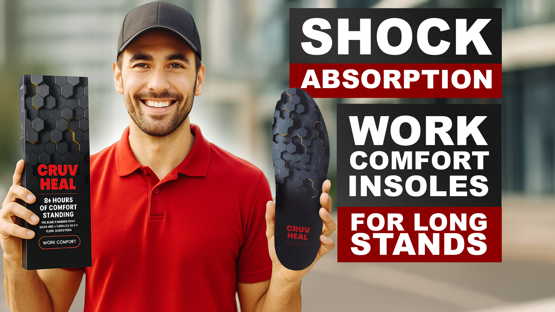 thumbnail video image 2 of CRUVHEAL Work Comfort Insoles for Men Women Flat Feet Orthotics Anti Fatigue Low Arch (Black, XL), 2 of 7