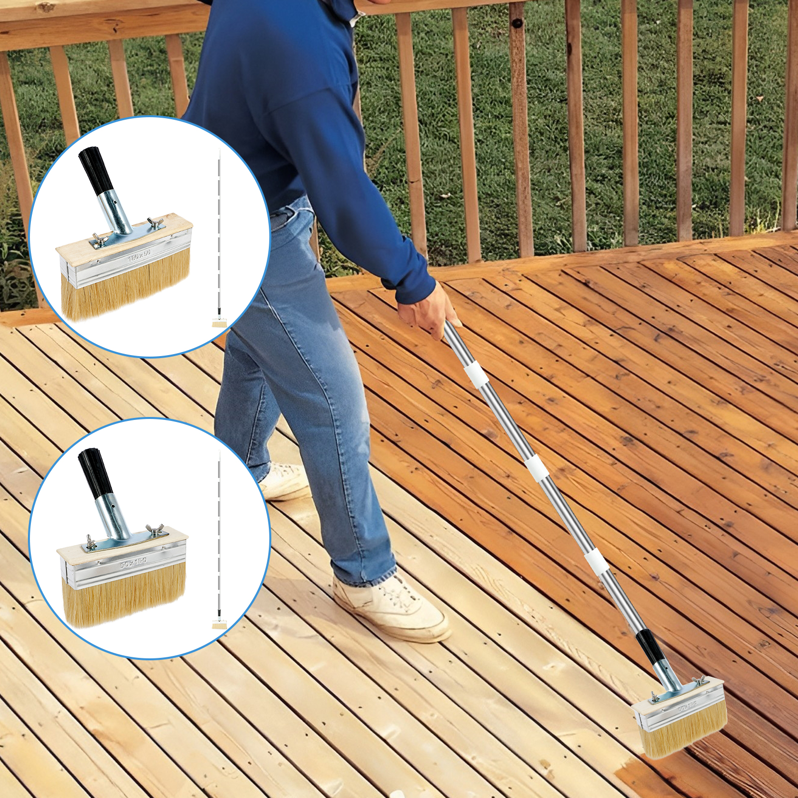 thumbnail video image 2 of FUYGRCJ Deck Paint Brush Deck Stain Brush with Long Handle, 67inch Stainless Steel Extension Pole Deck Stain Applicator, 2 of 11