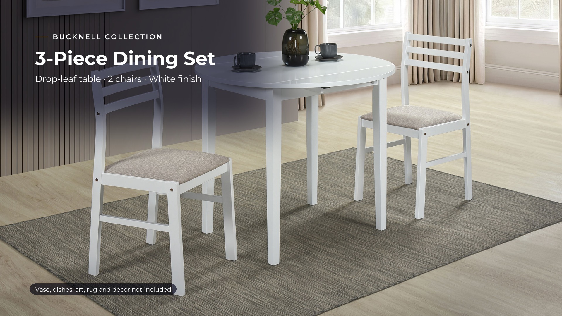 thumbnail video image 2 of Coaster Bucknell 3-Piece Round Drop Leaf Dining Table Set, White, 2 of 19