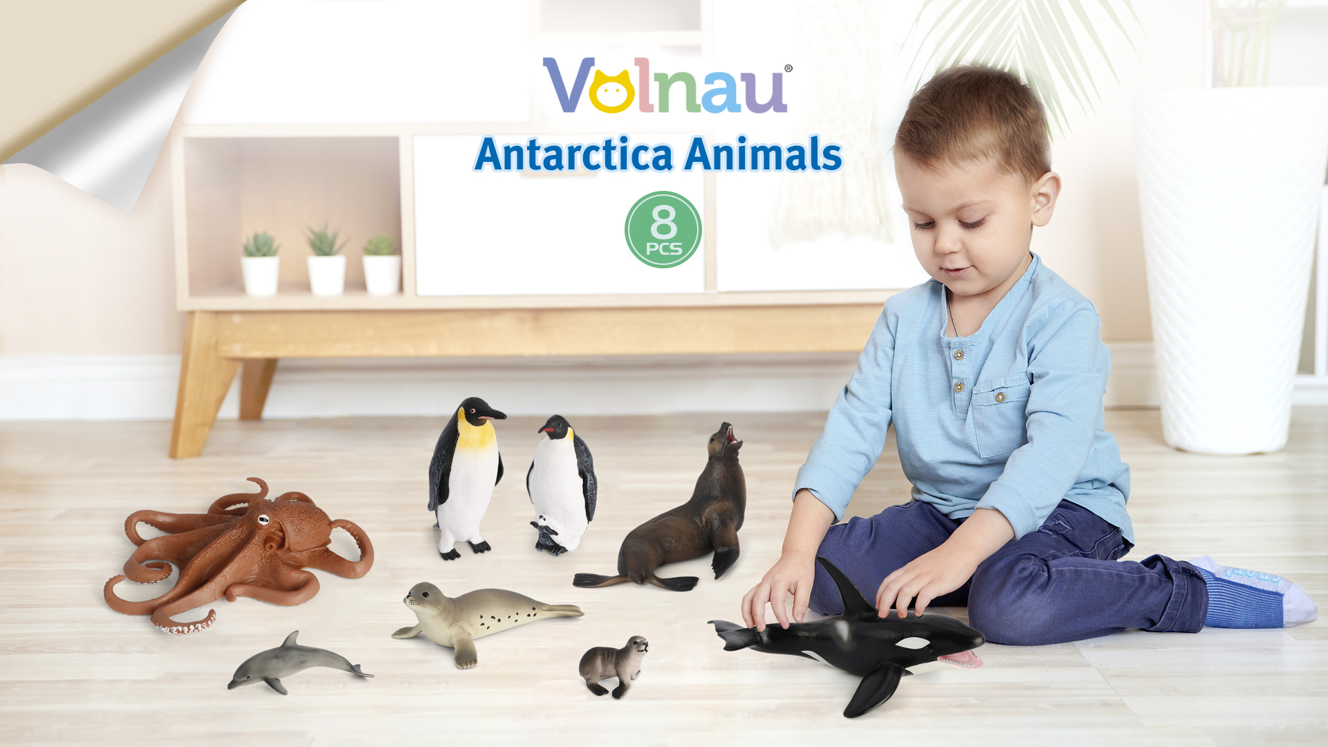 thumbnail video image 2 of Volnau Sea Creature Toys Figures 8PCS Antarctica Ocean Animal Figurine for Kids Decoration Fish Gift, 2 of 8
