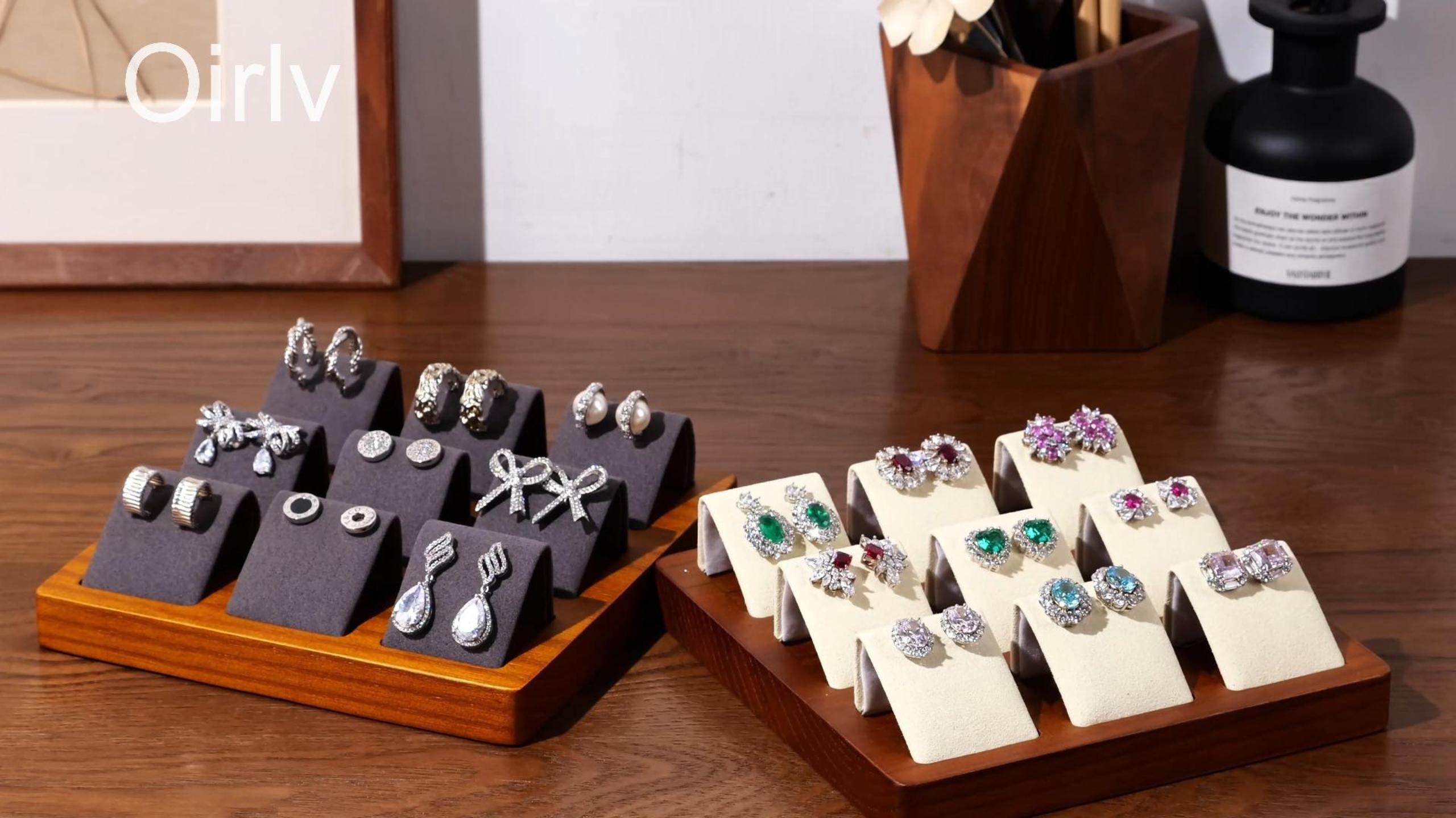 thumbnail video image 2 of Oirlv Showcase Square Earrings Display Stand, Solid Wood, White, 2 of 9