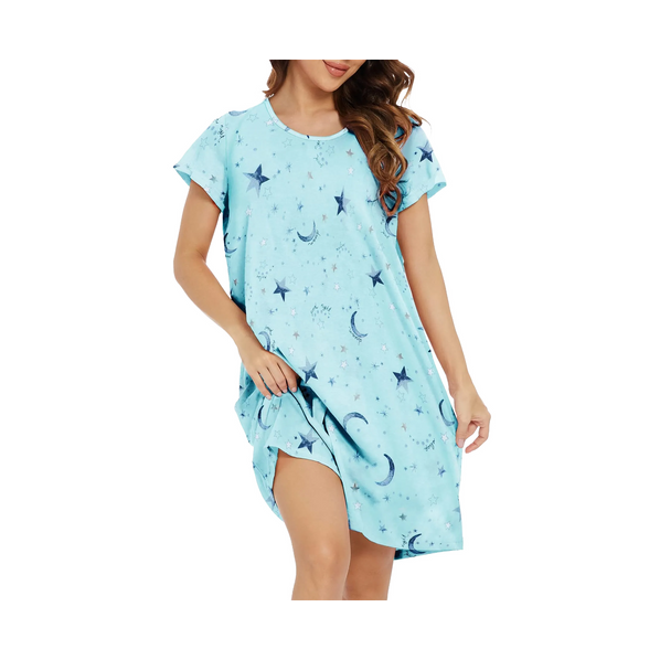 thumbnail video image 2 of Zando Womens Nightgowns Cotton Night Gowns Cartoon Printed Sleep Shirts Soft Pajamas Long Sleepdress Casual Sleepwear, 2 of 6