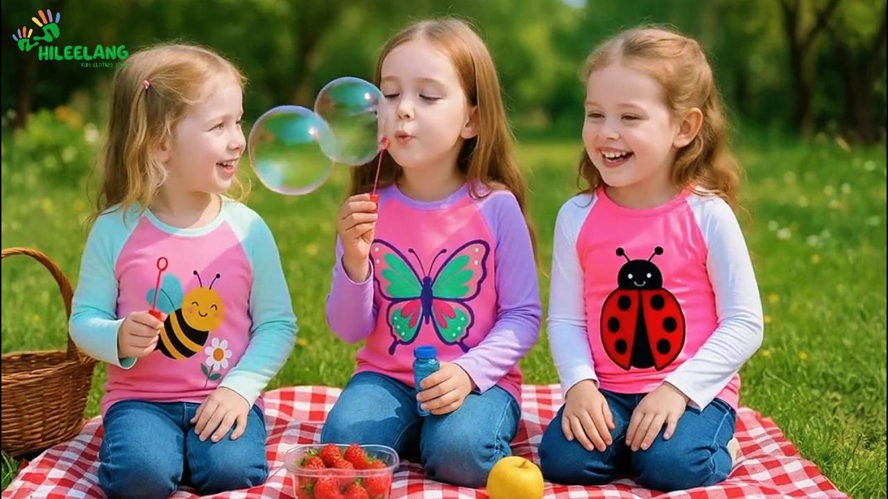 thumbnail video image 2 of HILEELANG 2-7 Toddler/Little Girls Navy/Pink/Cream Forest Deer Rainbow Cute Spring Print 100% Cotton Tee 2, 2 of 13