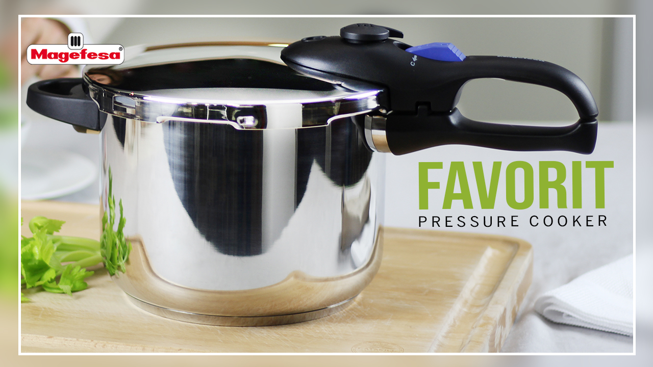 thumbnail video image 2 of Magefesa Favorit 6.3-Quart Stainless Steel Pressure Cooker, Fast Cooking, Induction & All-Stove Compatible, 2 of 9