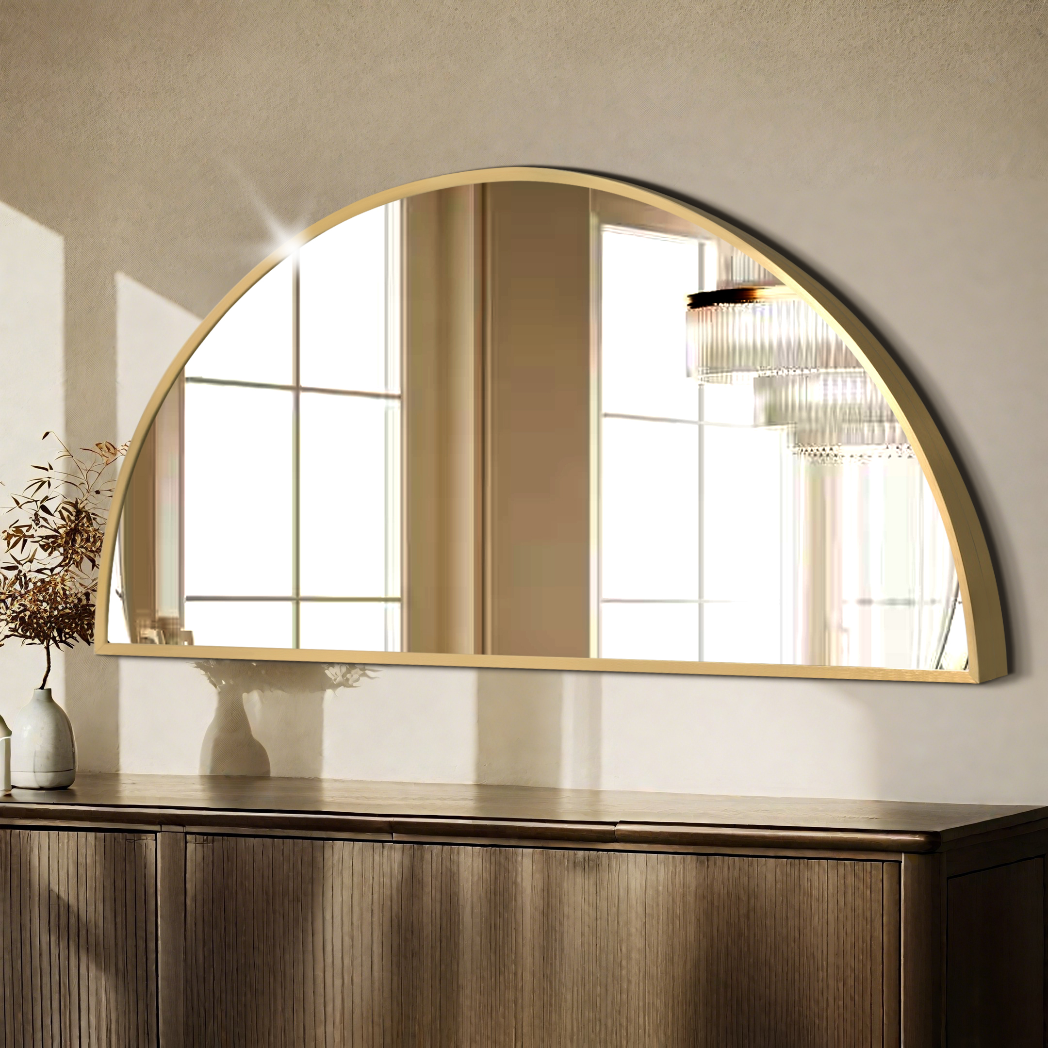 thumbnail video image 2 of Tewloss DIY Bathroom Mirrors Half Circle Wall Mirror Sets 4PCS for Home Decor (Black, S), 2 of 10