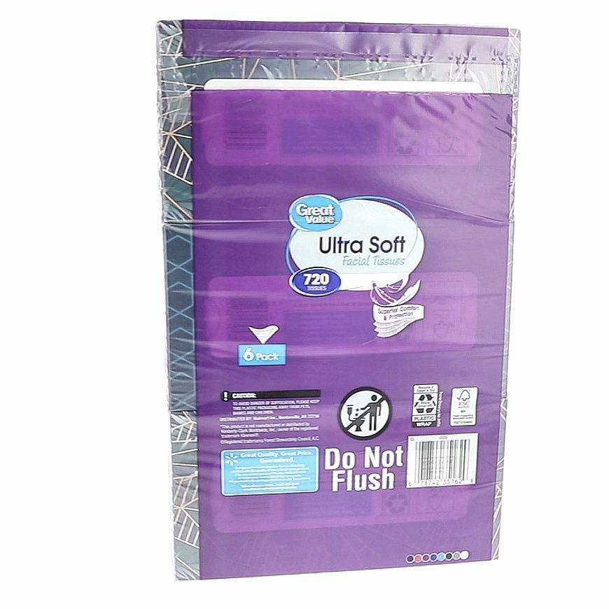 Great Value Ultra Soft Facial Tissues, 3-Ply, 120 Sheets per Box