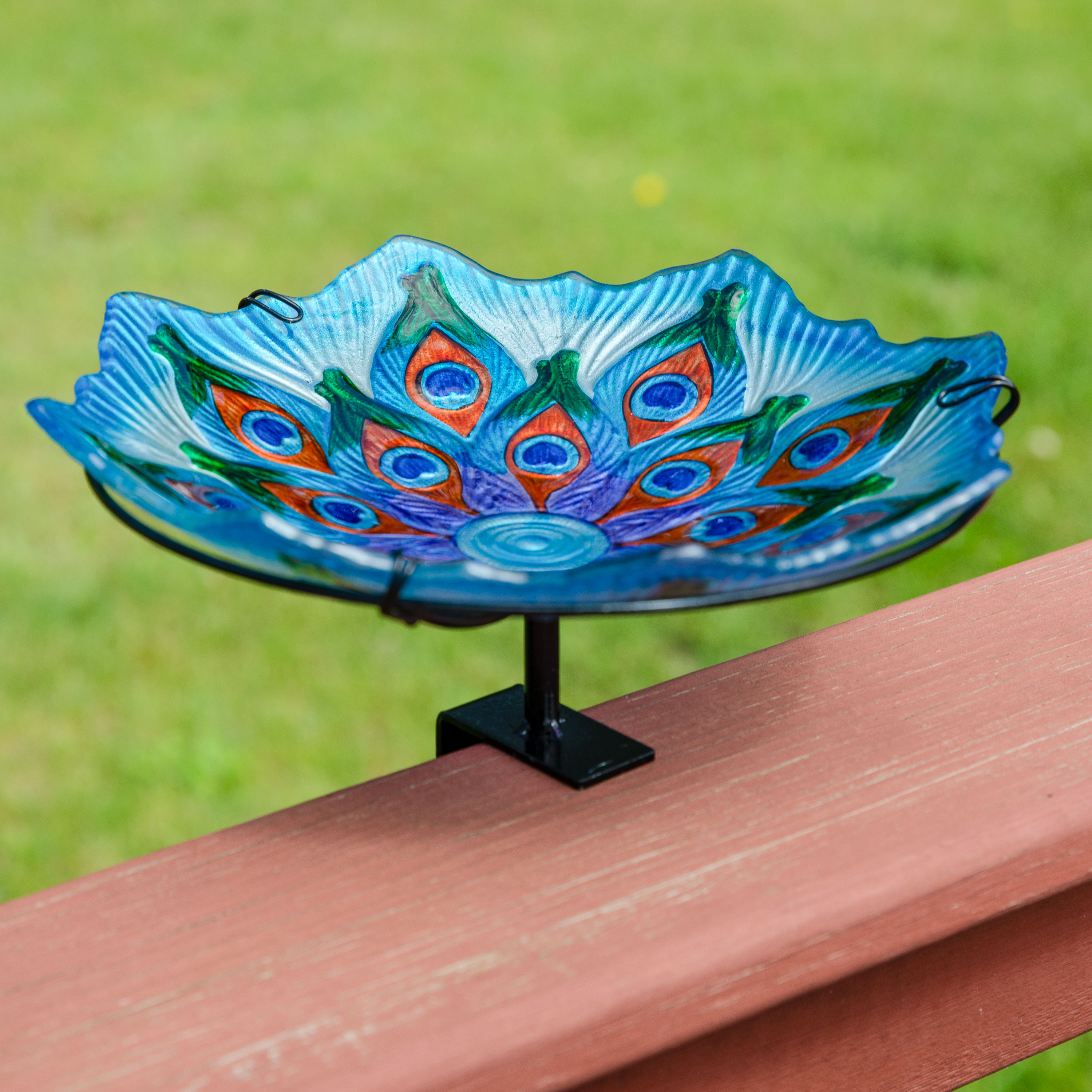 thumbnail video image 2 of Sunnydaze Staked or Deck Mount Glass Outdoor Bird Bath Bowl, Exquisite Feathers, 2 of 8