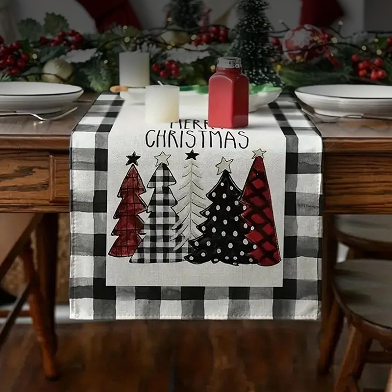 thumbnail video image 2 of Lockways Christmas Trees Table Runner - 12*70", Xmas Table Top Cover, Plaid Classic Check Table Runner, Kitchen Dining Table Decoration, 2 of 10