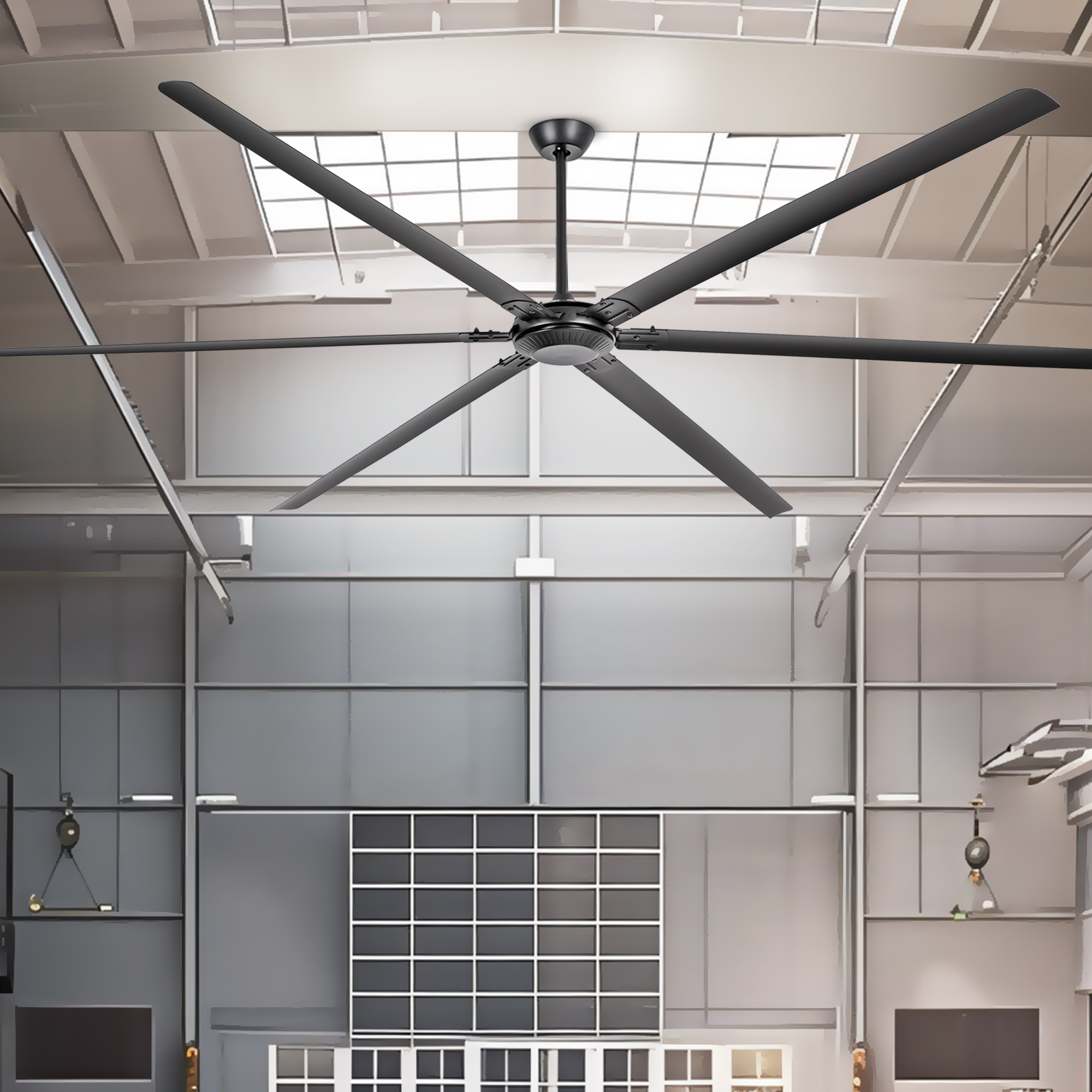 thumbnail video image 2 of Parrot Uncle Industrial 120" Black Aluminum 6-Blade HVLS Ceiling Fan with Remote Control, Large Ceiling Fan without Light, 2 of 16