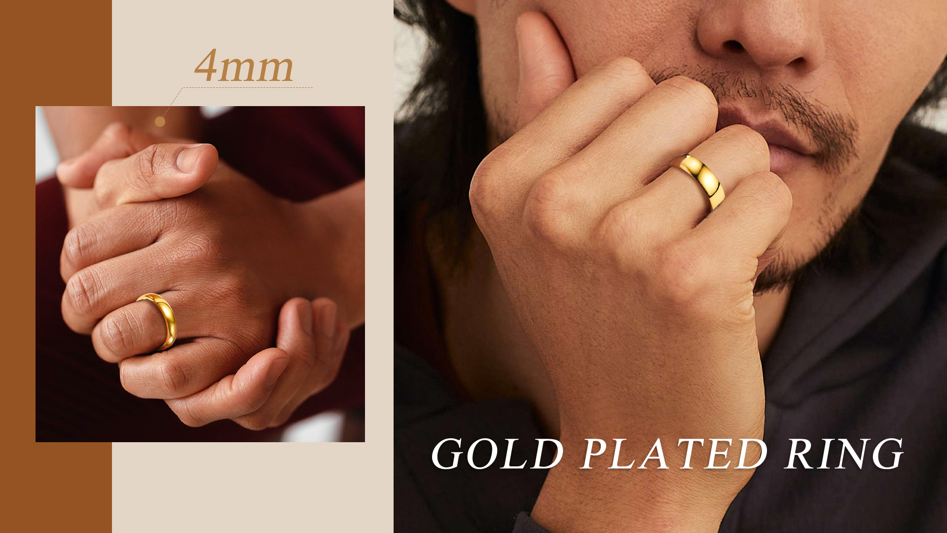 thumbnail video image 2 of Bestyle 4mm Stainless Steel Band Rings for Men Women, 18K Gold Plated Stackable Finger Ring Wedding Engagement Rings Size 10, 2 of 9