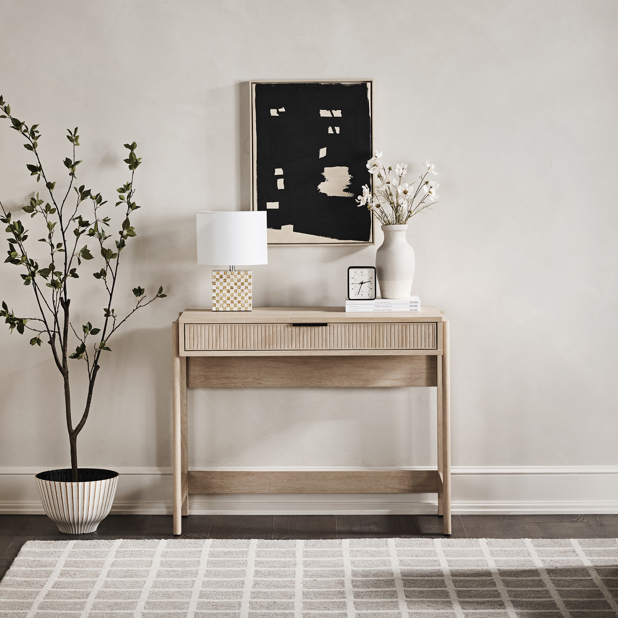 thumbnail video image 2 of Walker Edison Transitional Reeded Writing Desk with Drawer, Black, 2 of 19