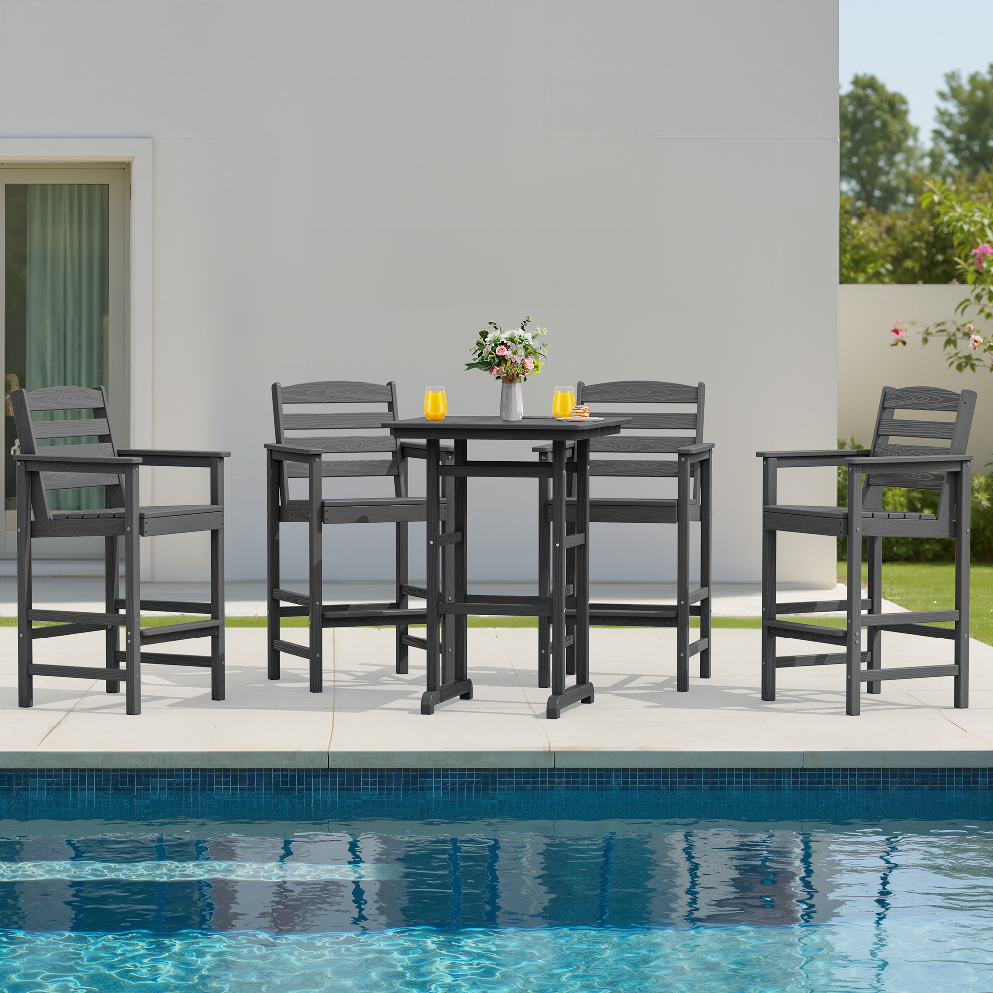 thumbnail video image 2 of SERWALL Tall Balcony Adirondack Chairs Set of 2, HDPE Outdoor Bar Height Barstools Chair Set of 2 for Bistro, Poolside, Garden, White, 2 of 8