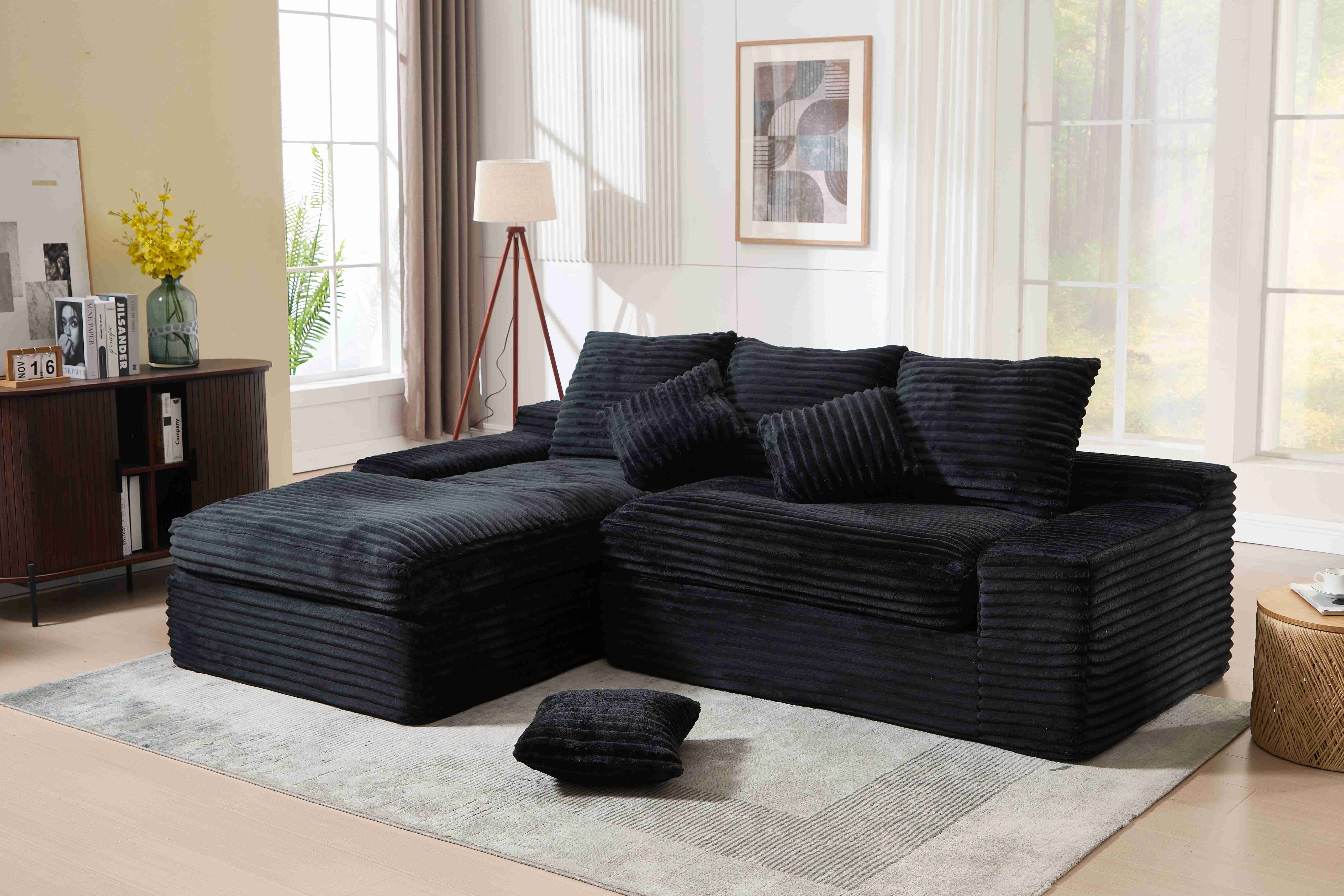 thumbnail video image 2 of JONPONY 78.7 Inch Chaise Lounge Chair Indoor, Oversized Corduroy Upholstered Boneless Sofa Bed, Deep Seat Sleeper Couch Reading Chairs, Cloud Couch for Living Room, No Assembly Required,Blue, 2 of 8