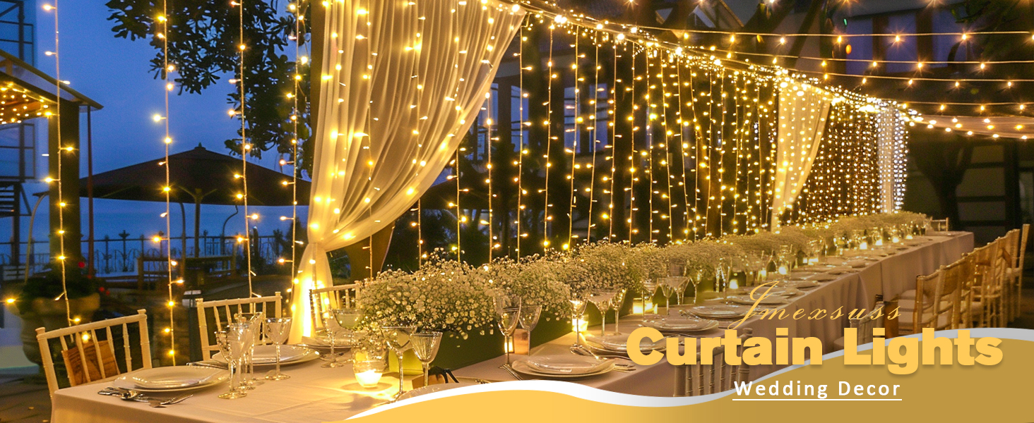 thumbnail video image 2 of JMEXSUSS 300 LED Curtain String Lights Plug in, 9.8X9.8FT Curtain Lights Outdoor Indoor with Remote Control, Hanging Curtain Lights for Bedroom Window Wedding Wall Party Decorations (Warm White), 2 of 9