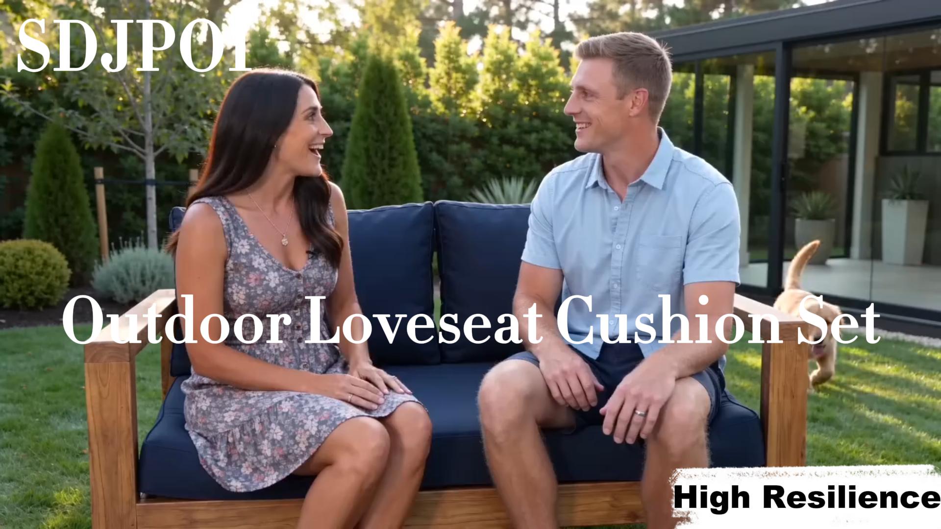 thumbnail video image 2 of SDJPOI Outdoor Loveseat Cushion Set, 48 x 24 inch, Waterproof & Fade Resistant Cushions for Couch Bench and Swing（Grey-1）, 2 of 7