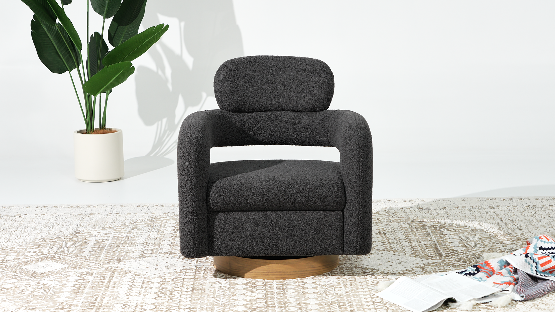 thumbnail video image 2 of WestinTrends Alexandria Mid-Century Modern Sherpa Swivel Barrel Accent Chair (Set of 2), Camel, 2 of 7