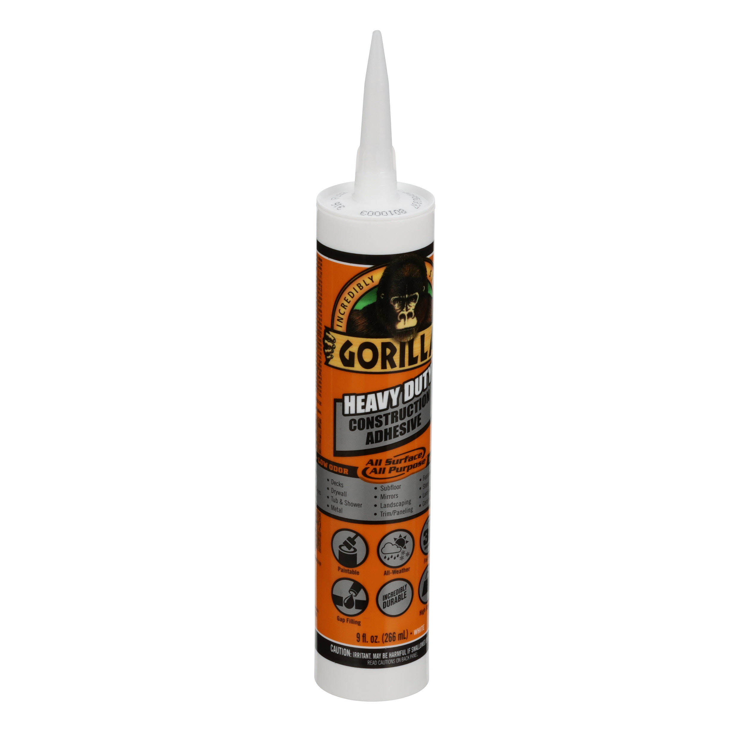 Gorilla 9 oz. Clear Max Strength Construction Adhesive