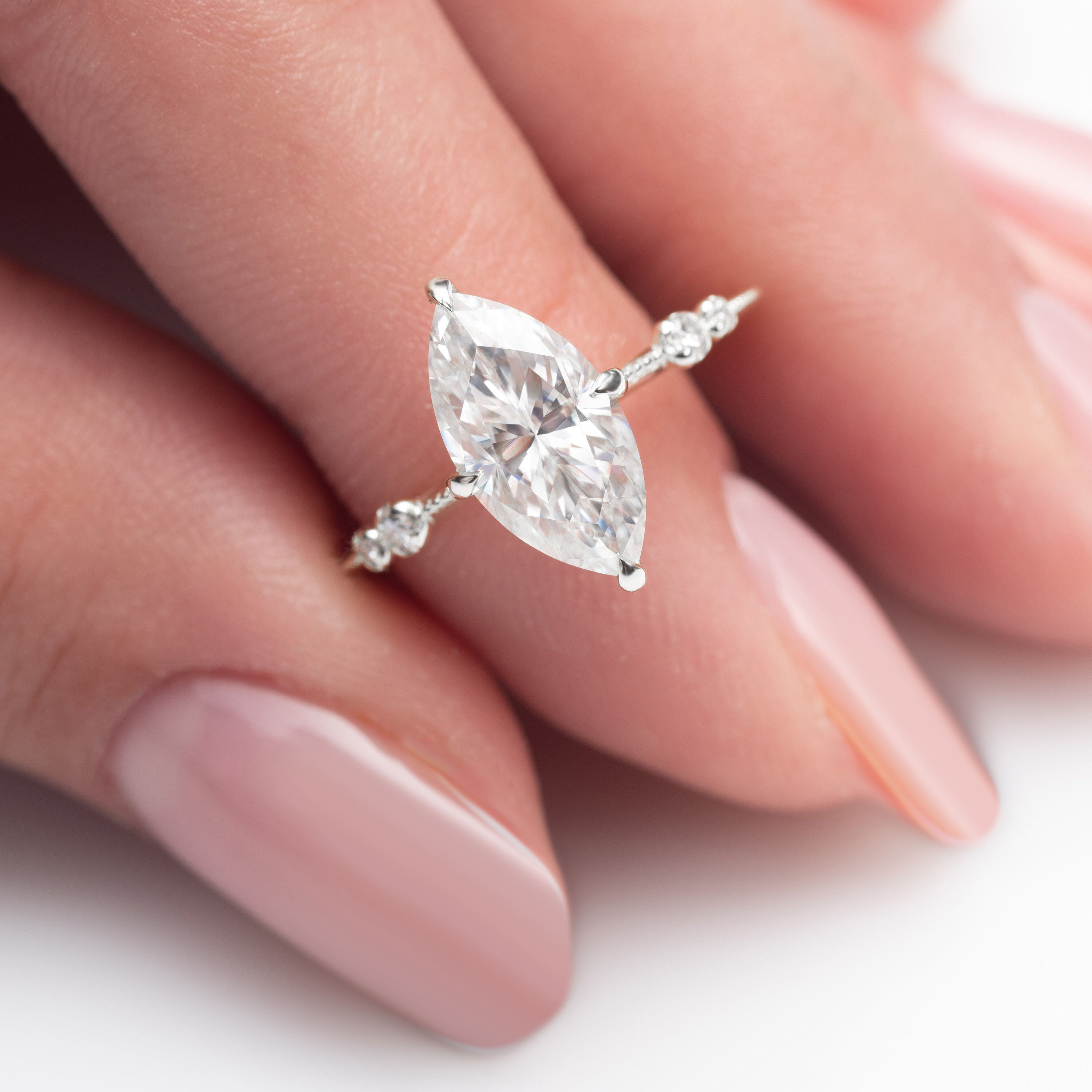 thumbnail video image 2 of solitaire jewels 2CT Marquise Moissanit Vintage Style Engagement Ring For Women, 14K White Gold, 2 of 6