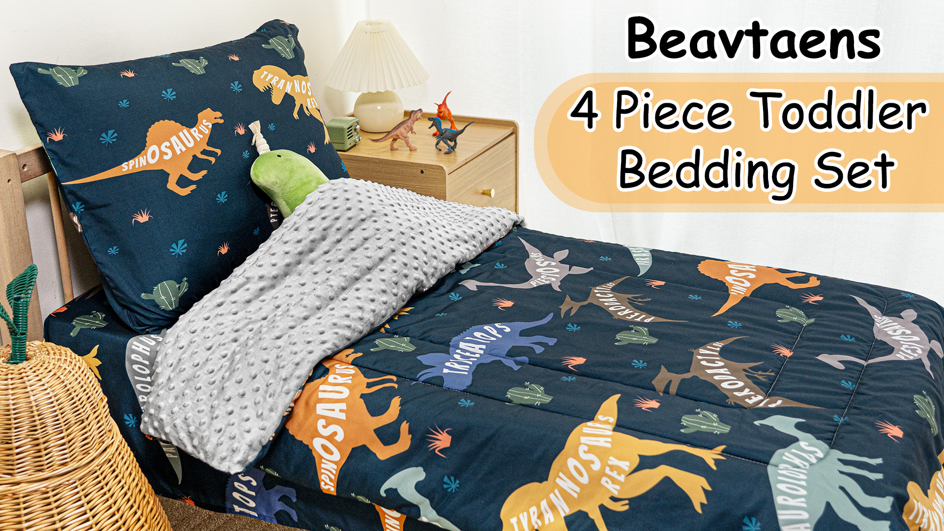 thumbnail video image 2 of Beavtaens 4 Piece Toddler Bedding Set, Breathable and Soft Baby Sheet Set, Includes Quilted Comforter, Flat Sheet, Fitted Sheet and Pillowcase for Girls (Mermaid), 2 of 8