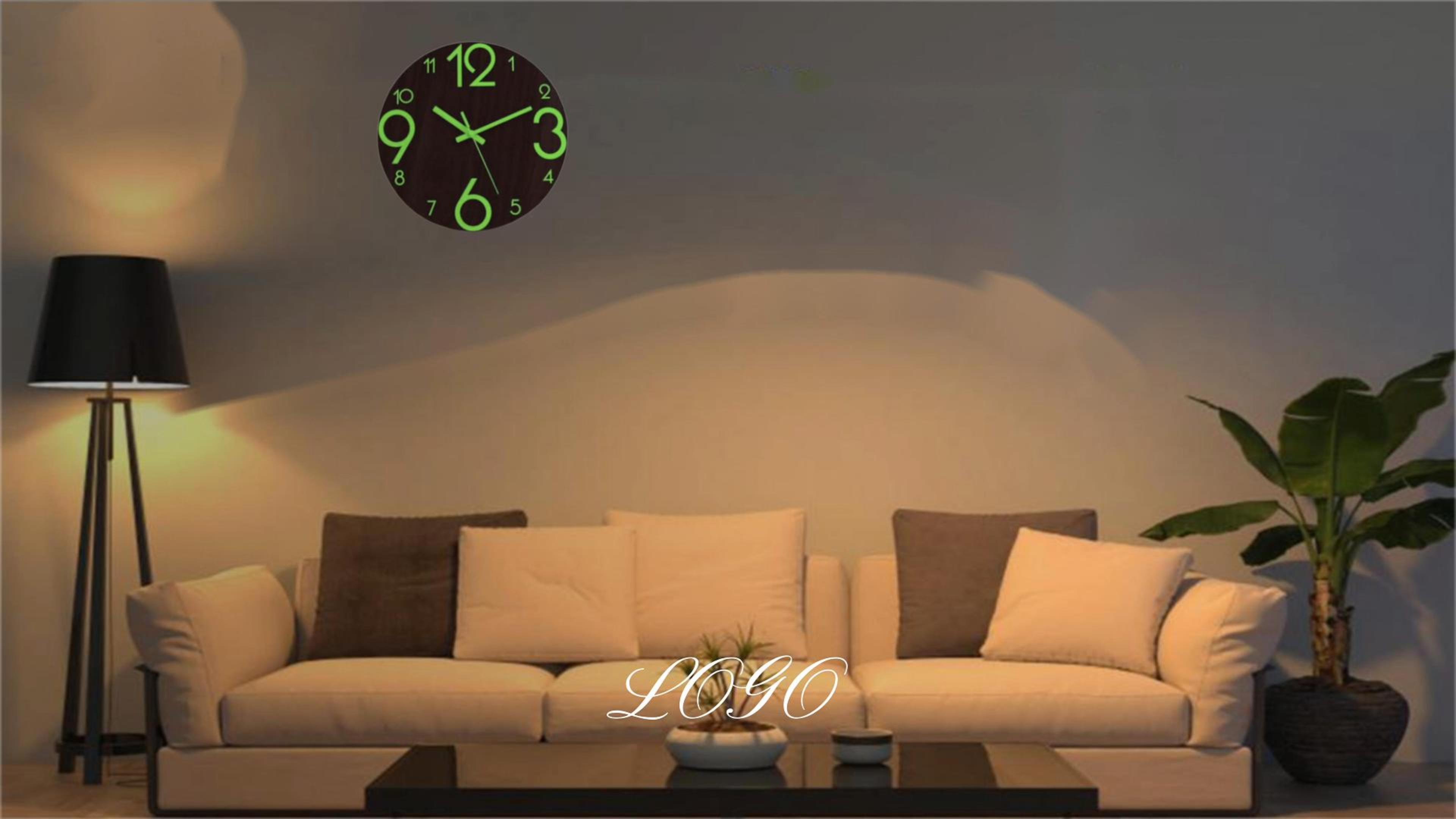 thumbnail video image 2 of Shenbbrba 12 inch Luminous Wooden Round Silent Non-Ticking Quartz Wall Clocks, Large Numbers and Hands, Easy to Read Both Day and Night, 2 of 7