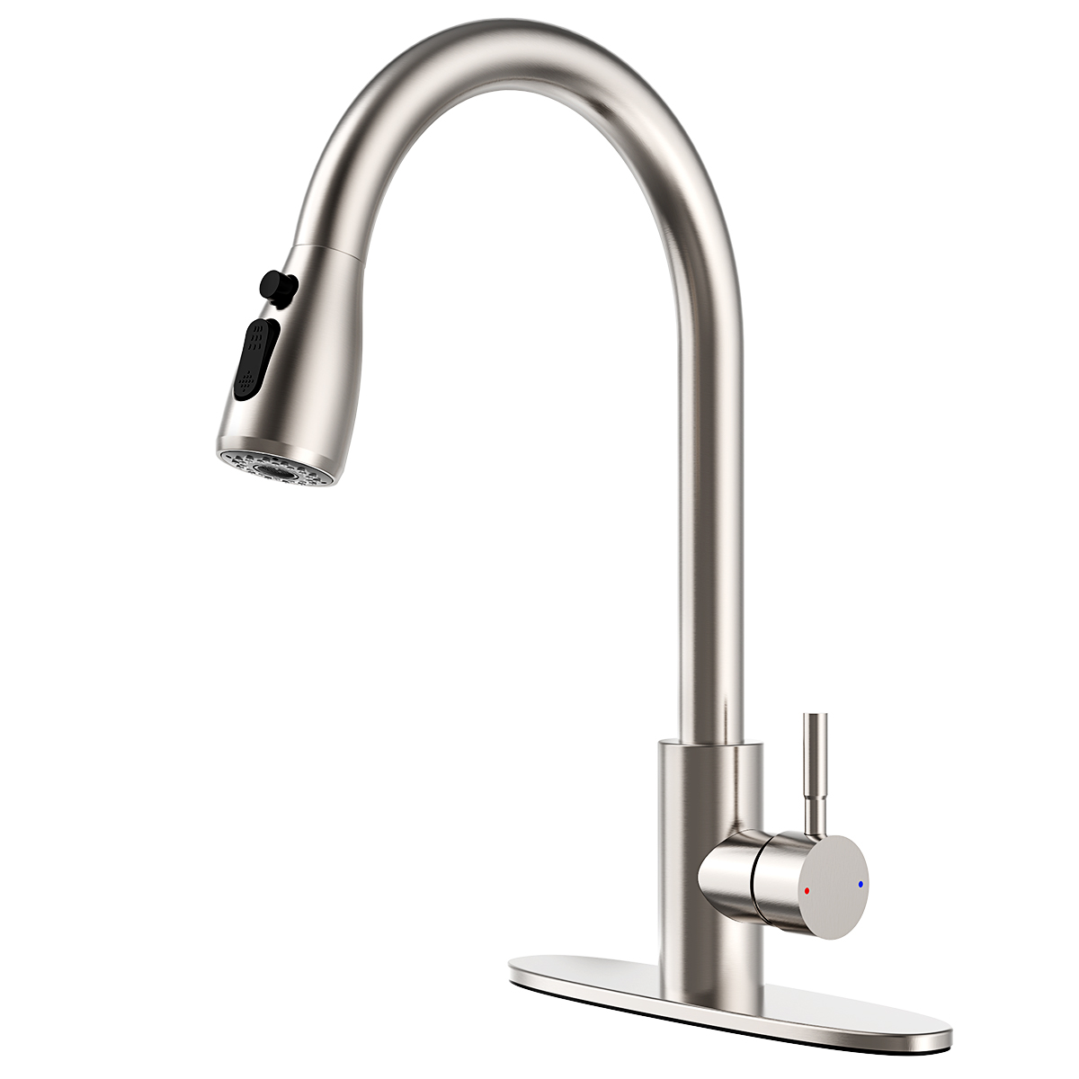 thumbnail video image 2 of Kitchen Faucets with Pull Down Sprayer, Single Handle Kitchen Sink Faucet with Deck Plate, Brushed Nickel & SUS304 Stainless Steel, Commercial Modern rv Kitchen Faucets for Bar, Laundry, Utility Sink, 2 of 9