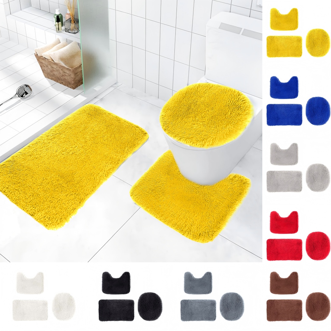 thumbnail video image 2 of YgkuHd Clearance & more savings! 3PC Solid Color Bath Mat Set - Ultra Soft,Non-Slip Bathroom Rugs - Machine Washable,Quick-Dry,Absorbent Toilet Mats for Bathroom,Shower,Vanity (Red), 2 of 9