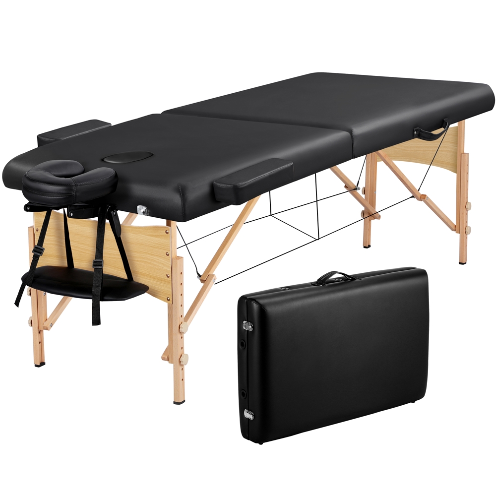 thumbnail video image 2 of Yaheetech 2-Fold Portable Adjustable Beech Wood Massage Table w/ Face Cradle, Black, 2 of 11