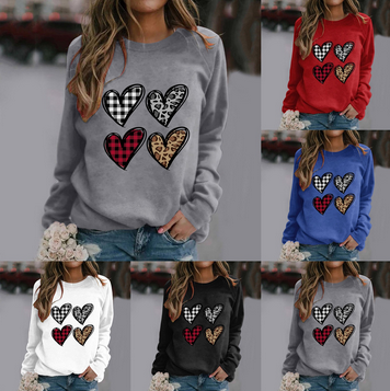 thumbnail video image 2 of Baqcunre Crewneck Sweatshirts Valentine's Day Women's Sweatshirt Crew Neck Four Heart Print Long Sleeve Casual Sweat Tops (Blue S-2XL), Womens Sweatshirt Womens Tops Valentine's Day Shirts for Women, 2 of 5