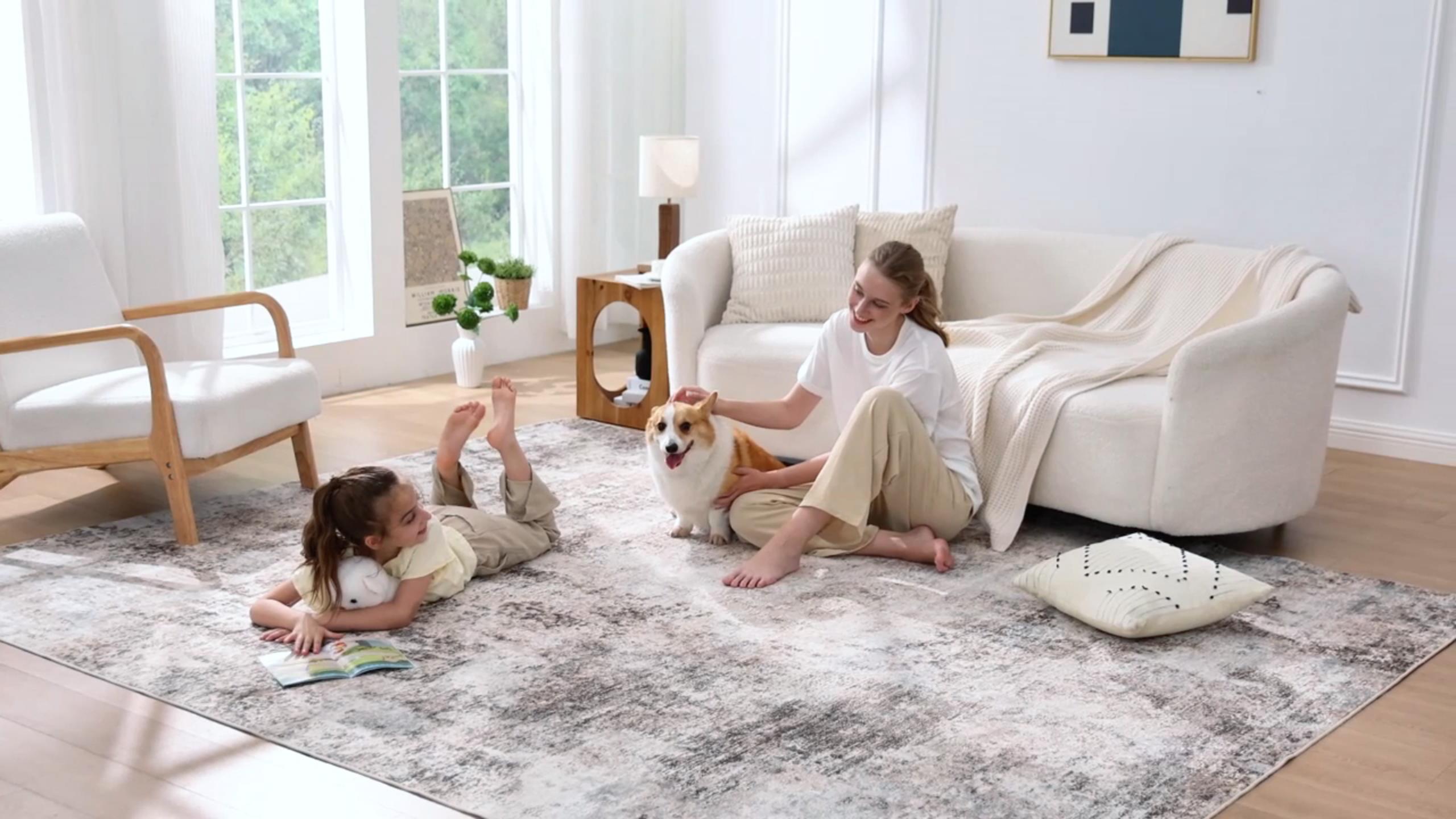 thumbnail video image 2 of UERMEI 10x14 Washable Area Rugs for Living Room, Modern Abstract Printed Rug, Vacuum-Friendly, Non Slip Indoor Rug for Bedroom Dining Room Home Decor Carpet, Dark Brown, 2 of 7