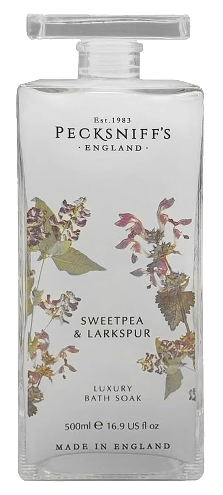 thumbnail video image 2 of Pecksniffs Sweat Pea & Larkspur Bath Soak Decanter | 500ml/16.9 Fl Oz, 2 of 10