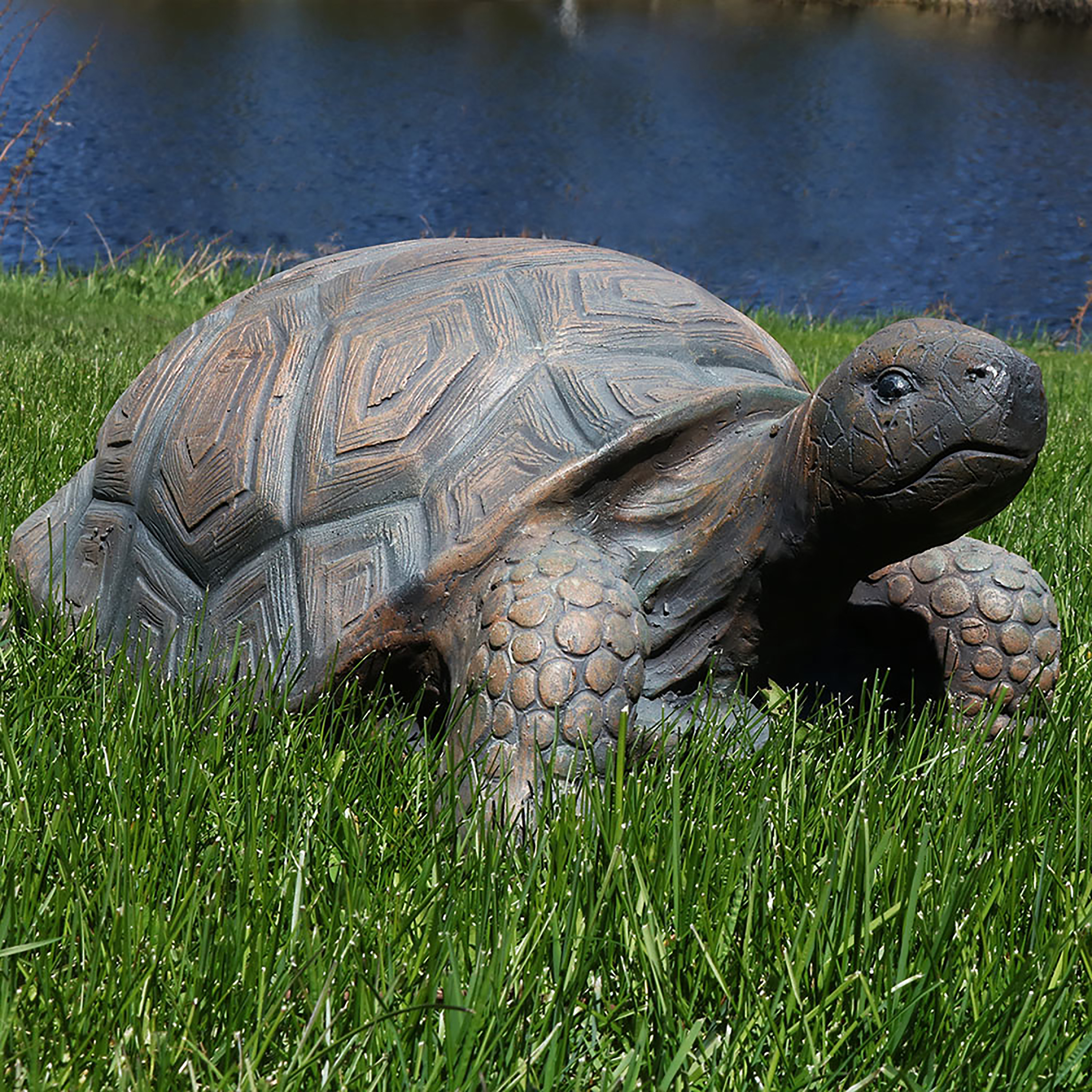 thumbnail video image 2 of Sunnydaze 9" Tanya the Tortoise Poly-Concrete Outdoor Statue, 2 of 9