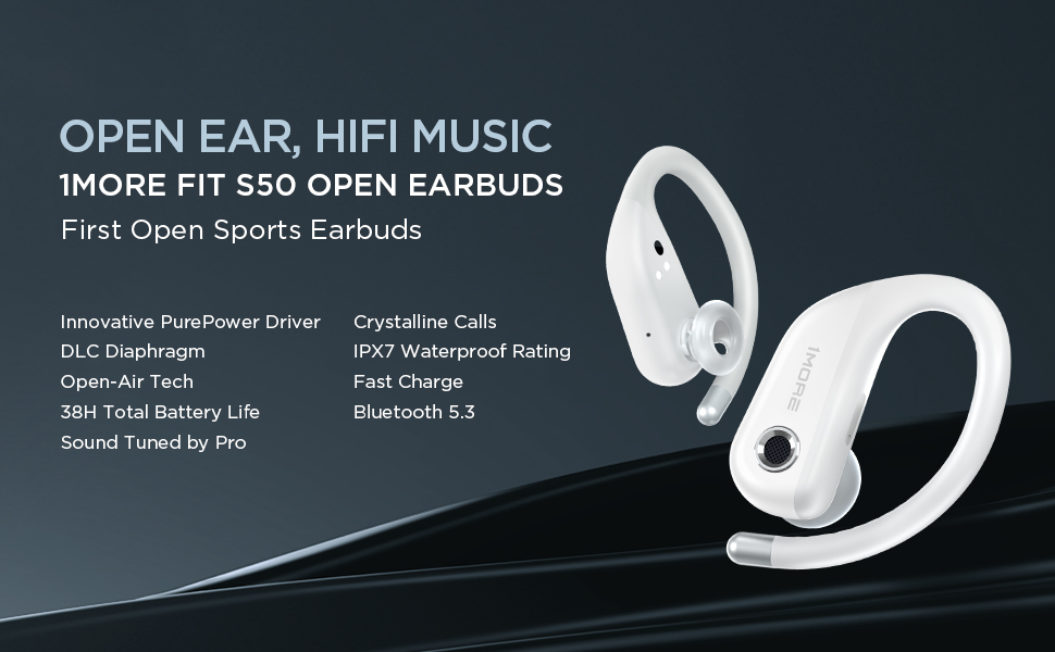 thumbnail video image 2 of 1MORE Fit S50 Open Ear Wireless Earbuds with Charging Case, White, 2 of 10