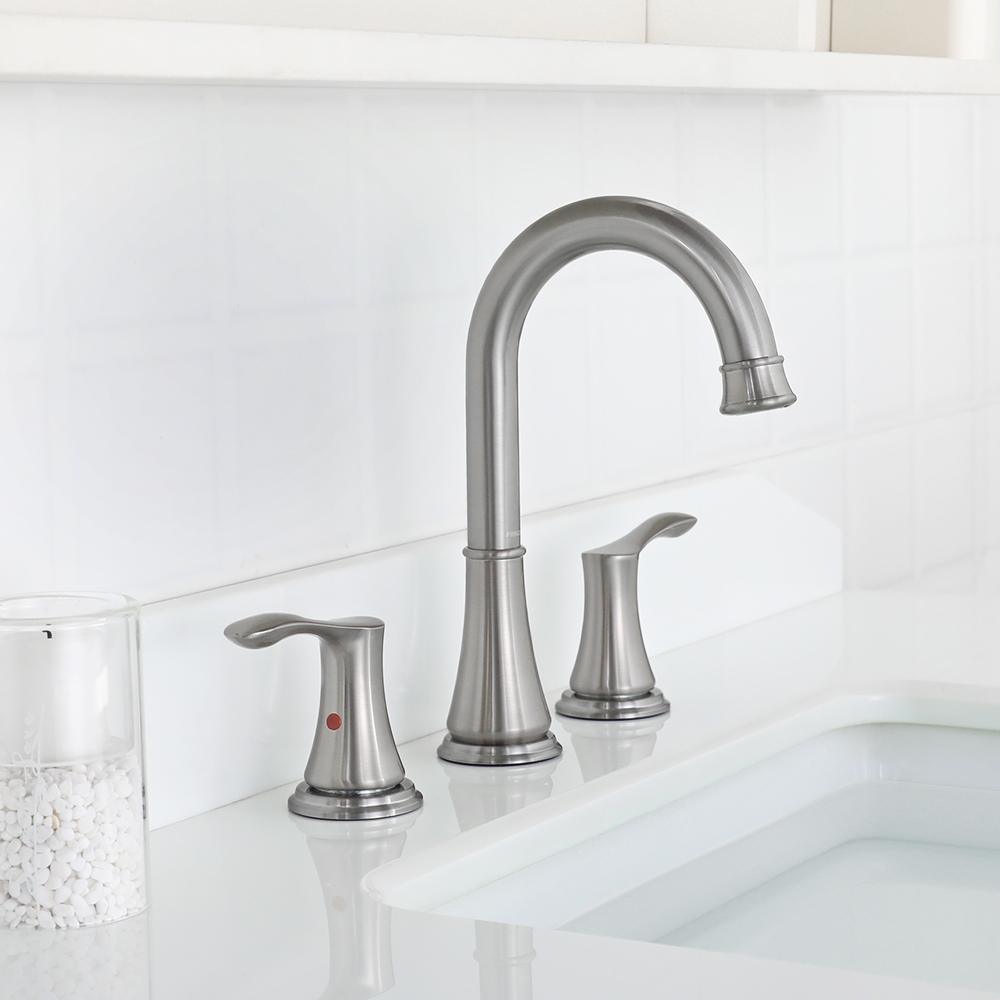 thumbnail video image 2 of PARLOS Widespread 2-Handle Bathroom Sink Faucet, Brushed Nickel, 2 of 9
