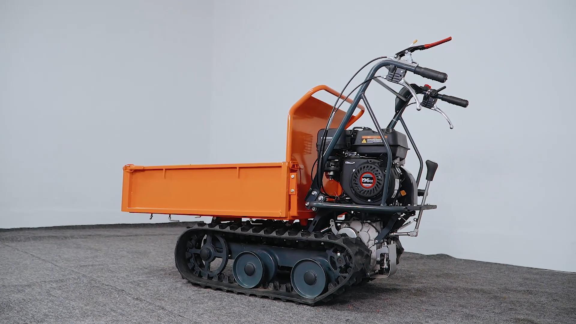 thumbnail video image 2 of 660 Lbs Capacity Track Barrow, Convertible Sides, Steel Electric Wheelbarrow, Gas Powered Dumper Garden Cart, 3F+1R Gearbox, Briggs & Stratton CR950, 208cc 6.5HP, 2 of 11