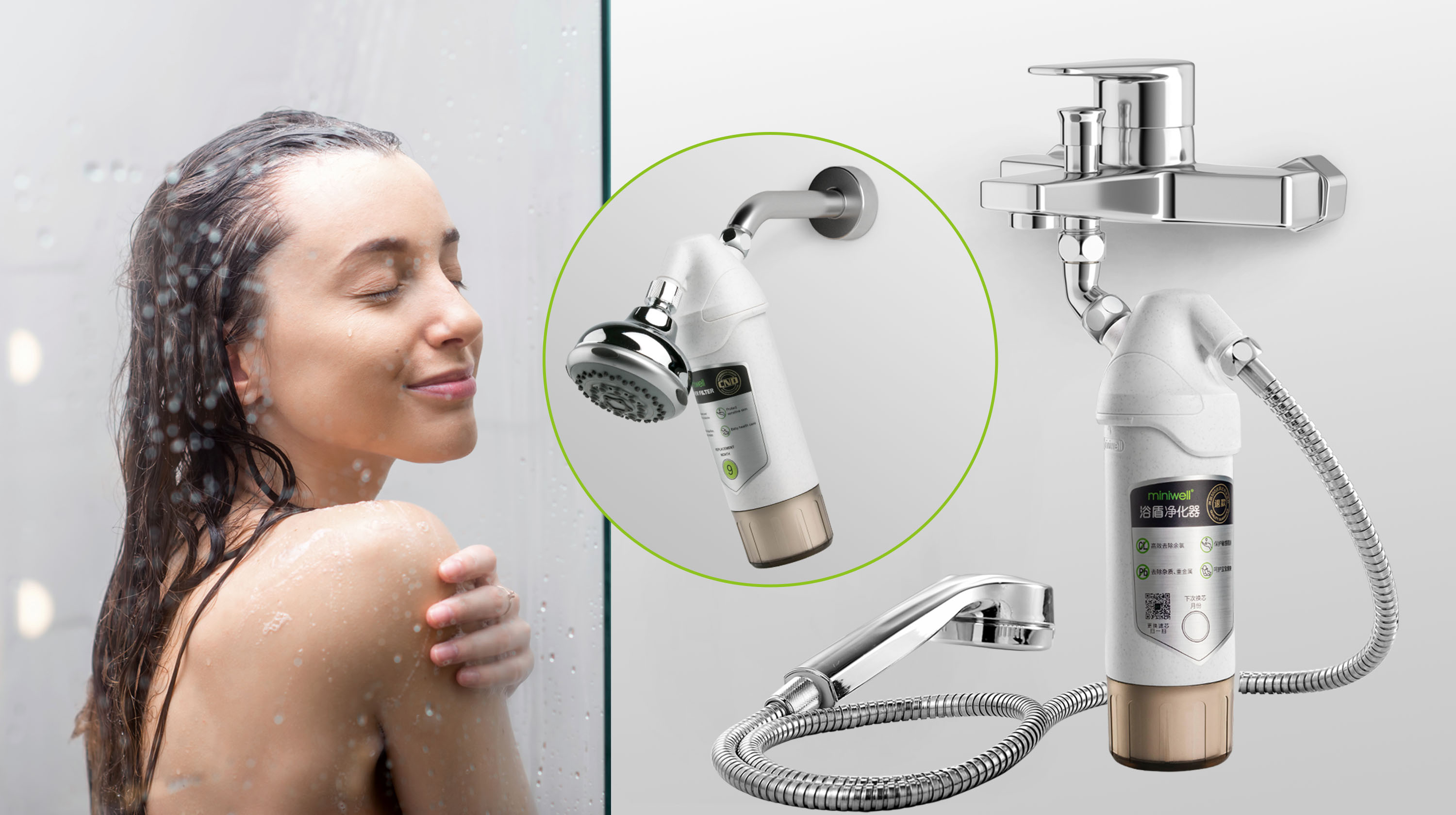 thumbnail video image 2 of Miniwell Shower Filter 720-PH with Head and Double Replaceable Cartridges, Remove 99% Chlorine, 2 of 9