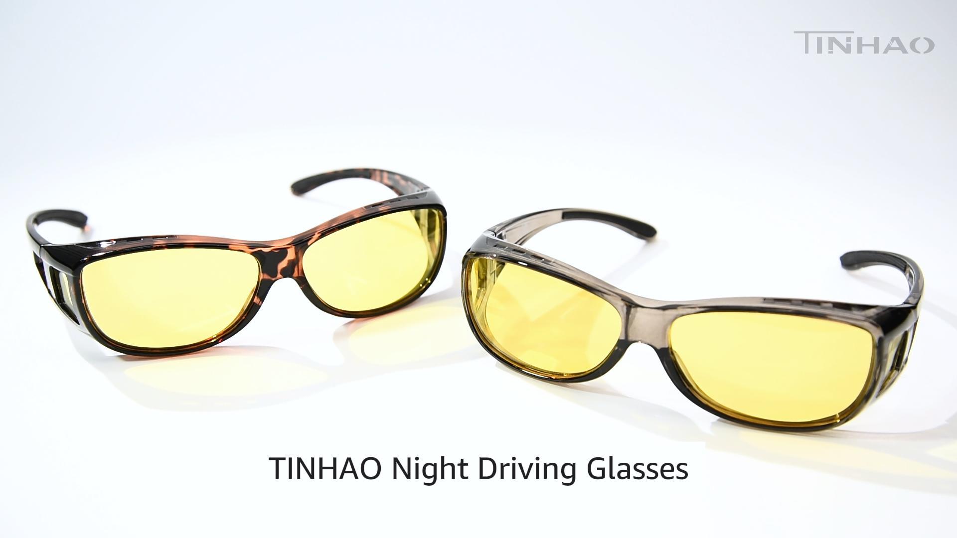 thumbnail video image 2 of TINHAO HD Polarized Night Vision Glasses Fit Over Glasses for Men & Women Night Driving Wrap Around Glasses, 2 of 7