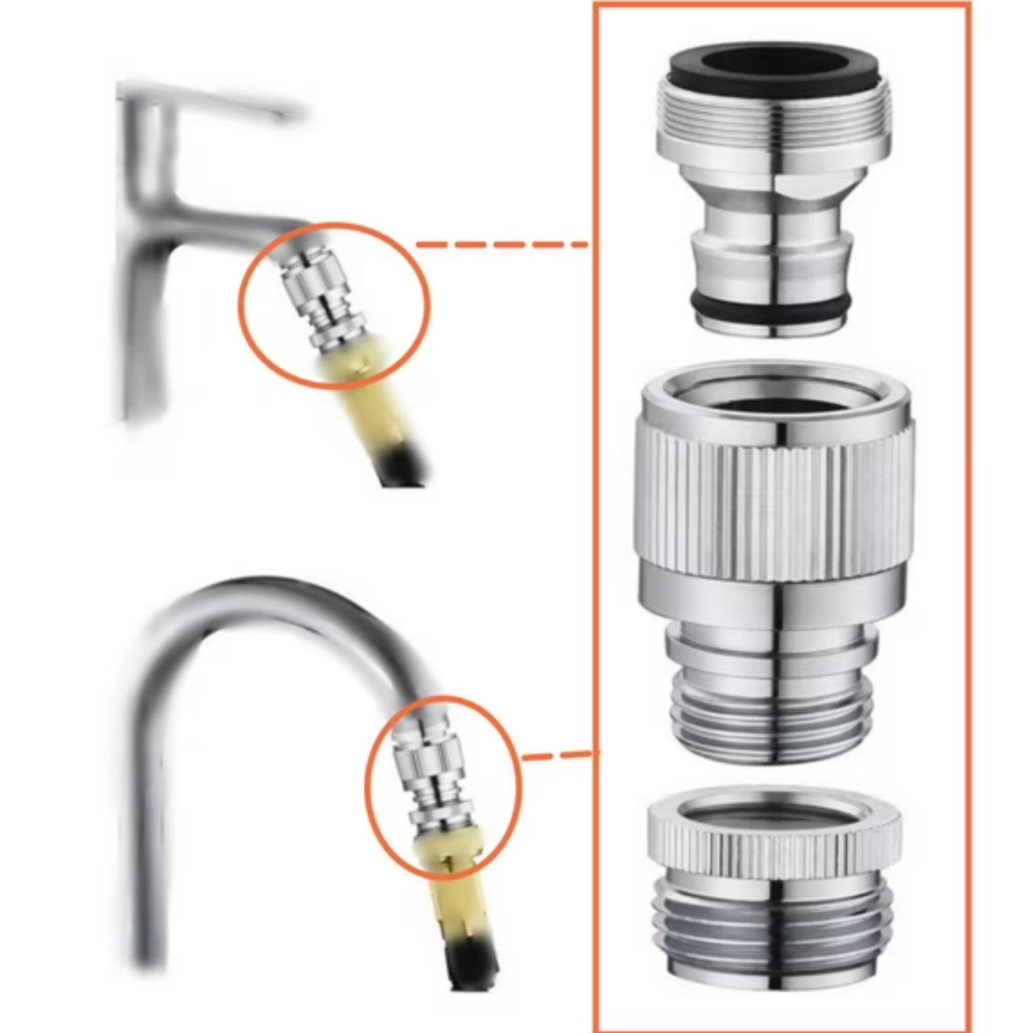 thumbnail video image 2 of The sink faucet hose adapter is suitable sink faucet quick connector, GHT3/4 inch adapter, connected to the garden hose, used for portable washing machines/washing machines, showers, pet showers., 2 of 11
