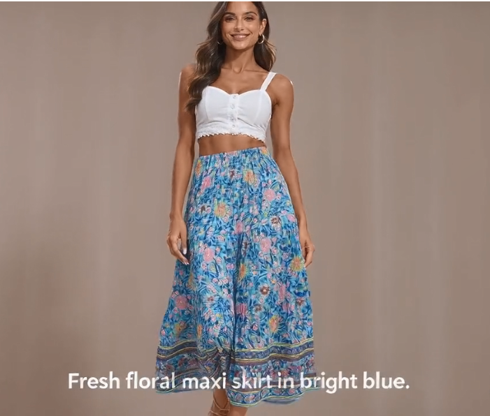 thumbnail video image 2 of HomeGardon Maxi Skirts for Women Bohemian Long Skirts Flowy High Waist A Line Maxi Skirts for Women Summer Pleated Mini Skirts,S-XXXL, 2 of 5