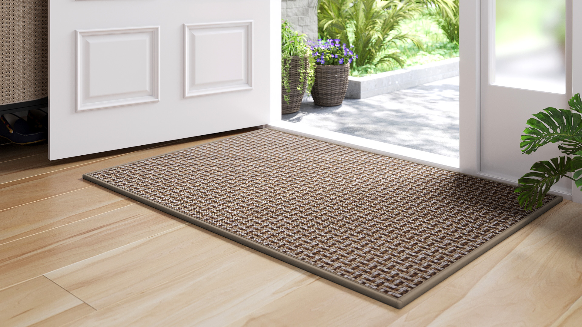 thumbnail video image 2 of QiCaiJia Door Mat 17"x30", Gray Dirt Resistant and Absorbent, Non-Slip Rubber Backing Floor Mats, Easy Clean Low-Profile Doormat for Entryway, Front Door, Inside Entrance, 2 of 9