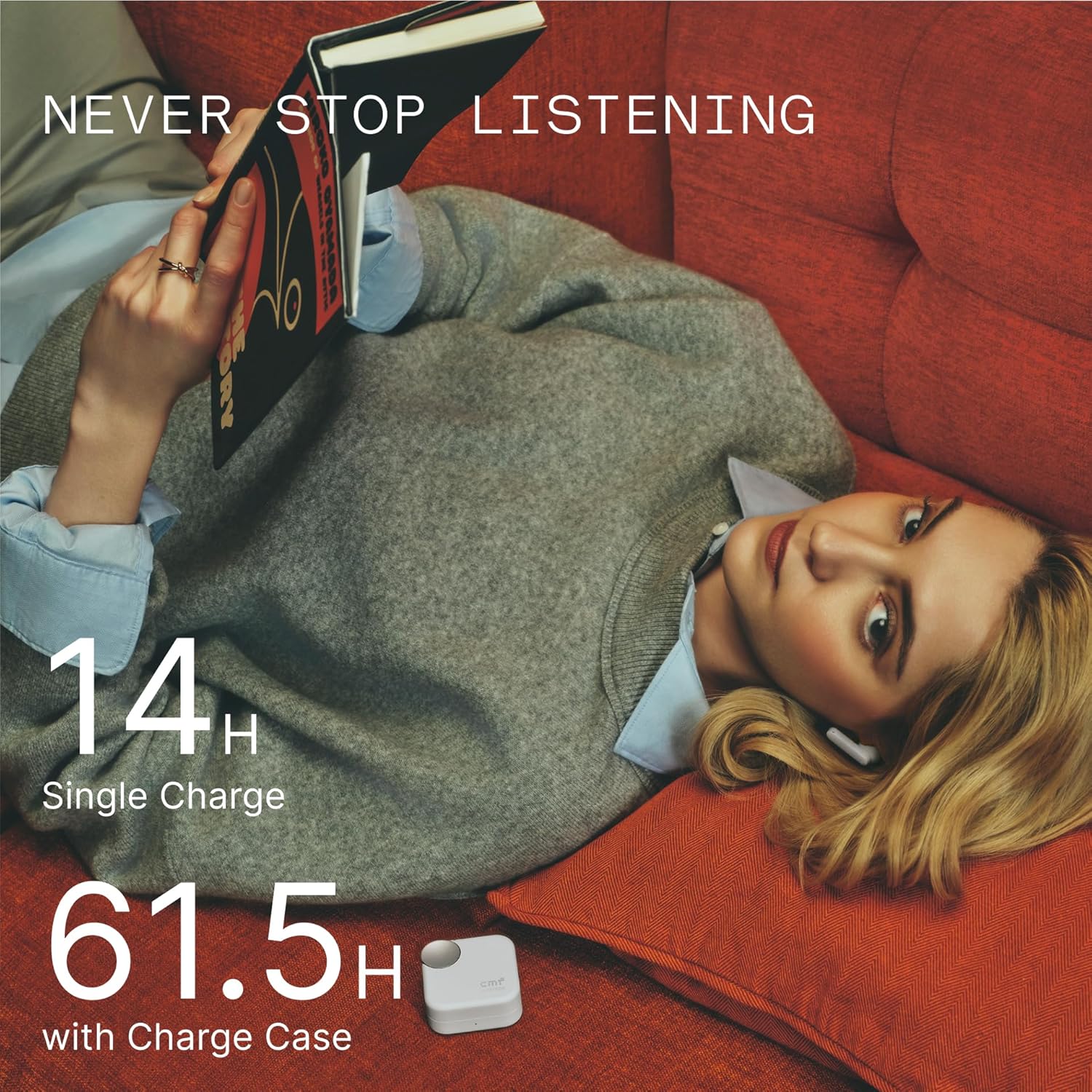 thumbnail video image 2 of CMF Buds 2 Plus 2025 New Wireless Earbuds Adaptive Noise Cancelling, Hi-Res Audio Bluetooth Headphones, 12mm Drivers for Deep Bass, 50dB ANC 61.5H Playtime, Sport Ear Buds with 6 Mics, Light Grey, 2 of 9