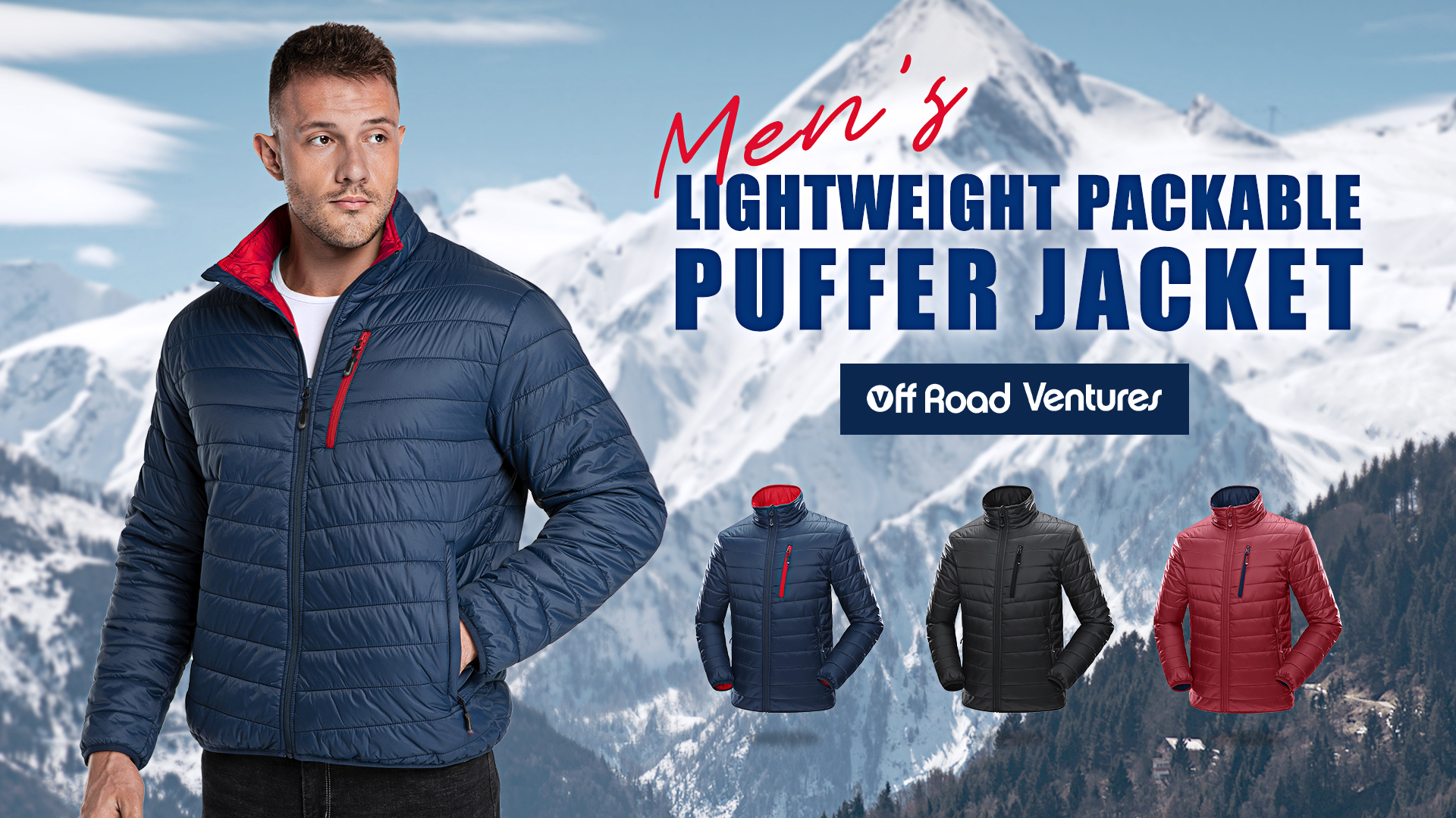 thumbnail video image 2 of Off Road Ventures Men's Packable Puffer Jacket Lightweight Insulated Warm Snow Ski Coat for Hiking Travel, 2 of 8