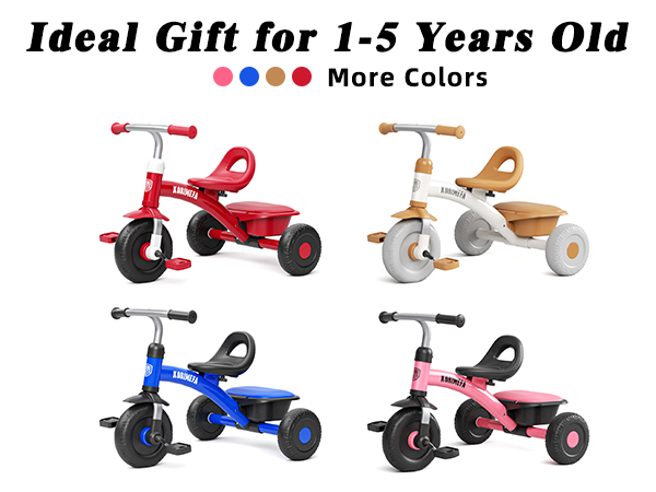 thumbnail video image 2 of KORIMEFA Kids Tricycle for Toddlers Age 2-5, Red, Birthday Gift for Boy Girl, Toddler Trike with Quiet Ride Wheels, Storage Bin, Comfort Grip Handlebars, 2 of 15