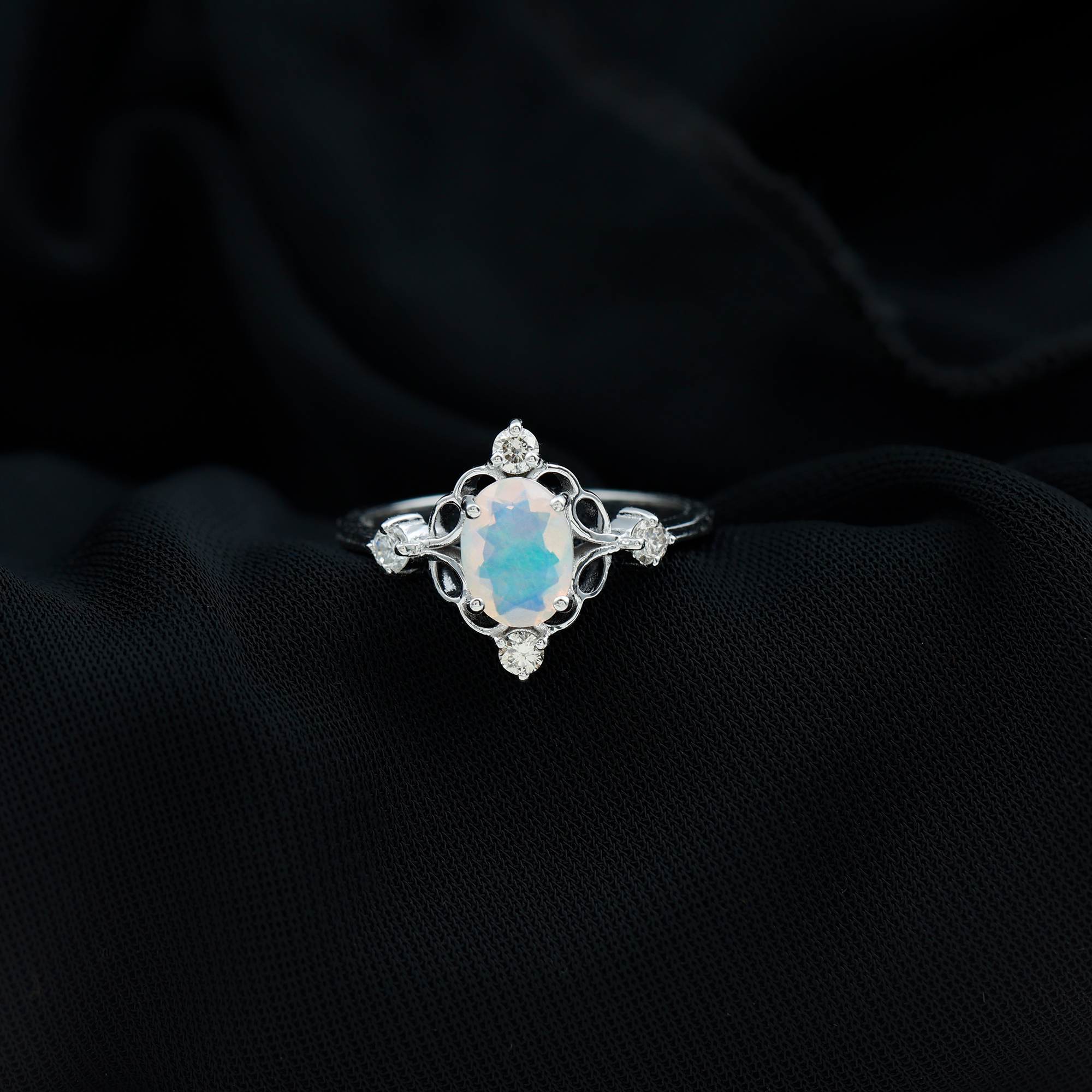 thumbnail video image 2 of Rosec Jewels Vintage Style Ethiopian Opal Engagement Ring - 6X8 mm Oval - AAA Quality - Opal Diamond Ring - with Jewelry Box, 14K Yellow Gold, US 11.00, 2 of 11