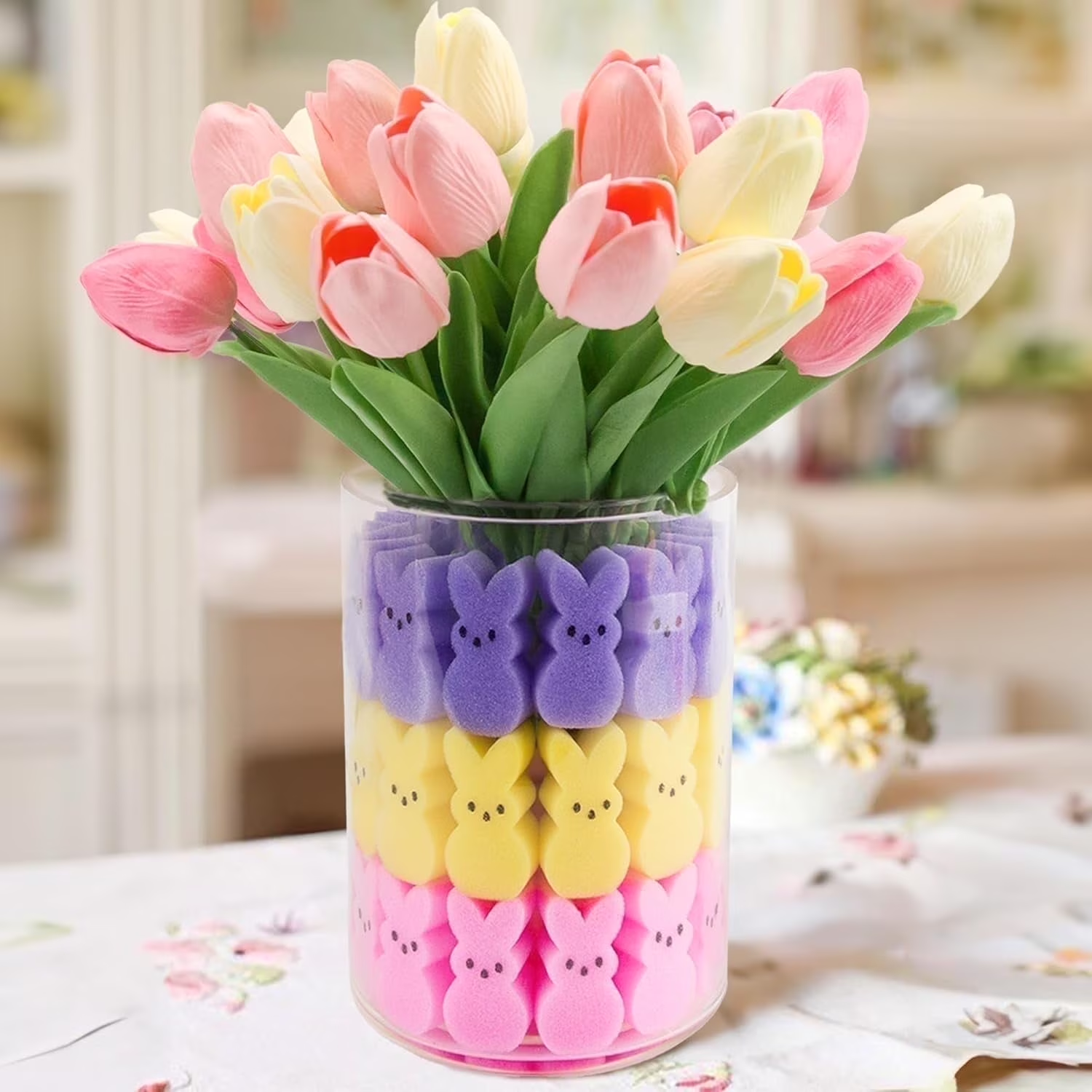 thumbnail video image 2 of Yanxiao Easter Decorations, Cute Easter Bunny Decorations, 60PCS 2.4" Easter Bunny Sponges Vase Fillers for Centerpieces, Spring Easter Bunny Floral Centerpieces for Tables, Home and Vase Decortions, 2 of 10