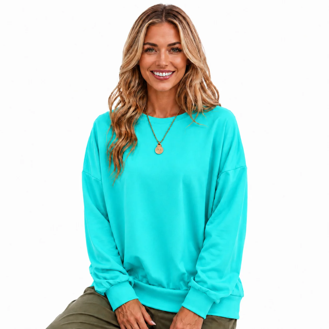 thumbnail video image 2 of Women's Crewneck Long Sleeve Relaxed Fit Pullover Sweatshirt, 2 of 6